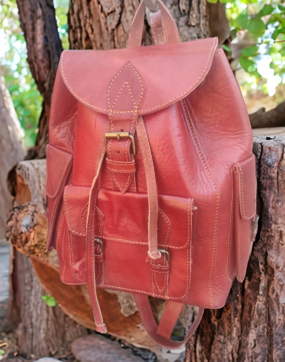 50% Off Moroccan leather Backpack , Handmade Leather Backpack 13 x 10 x 6