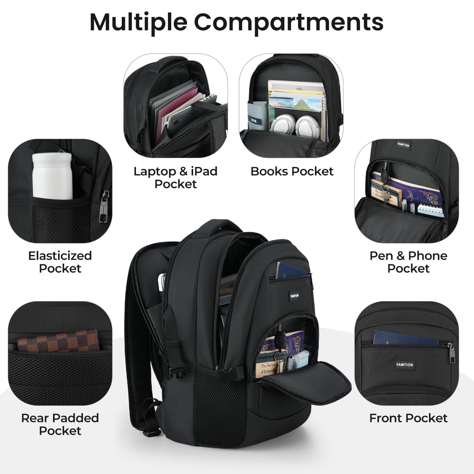 Lightweight Black Laptop Backpack for Men & Women, School Bookbag Fits 15.6″ Not