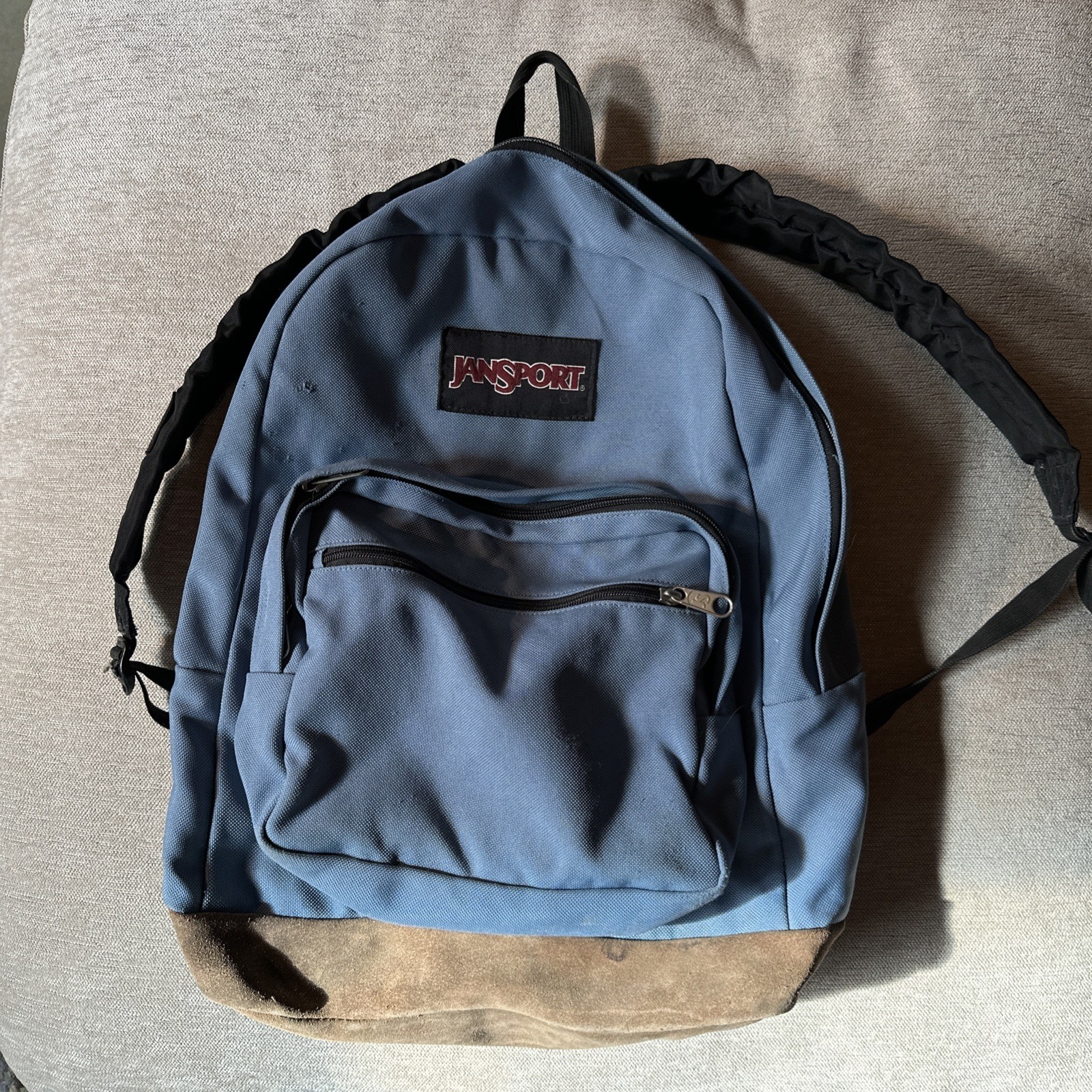 Vintage Y2K Jansport Backpack Light Blue Leather Bottom Suede