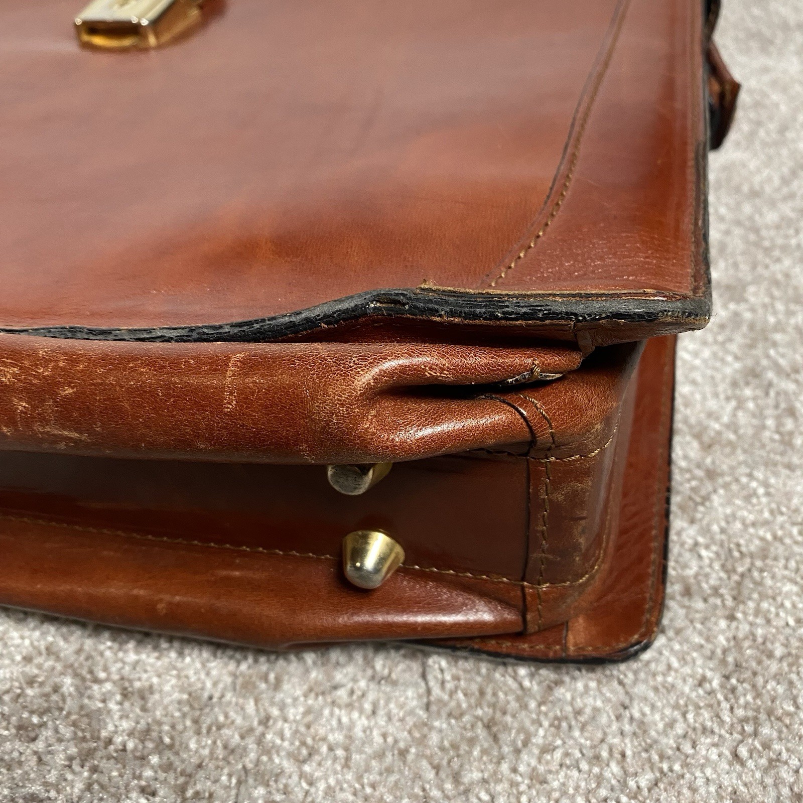 VTG Bosca Old Leather Partners Large Brief Case Bag Lock/Key Cognac Nice Patina