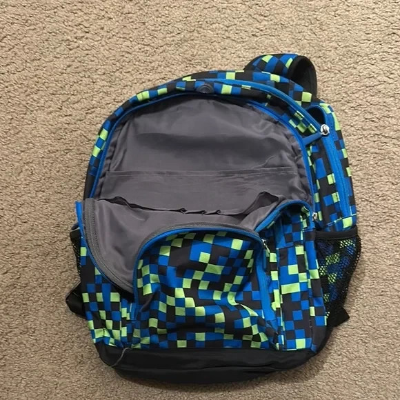Stylish Blue and Green Checkered Backpack