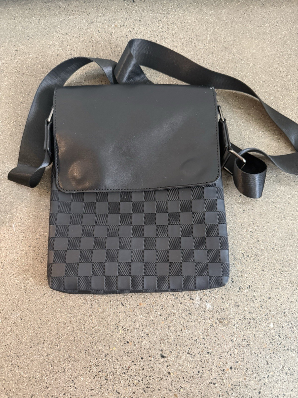 FUMATORE Black Checkered PVC Messenger Bag for Men Shoulder Strap Crossbody