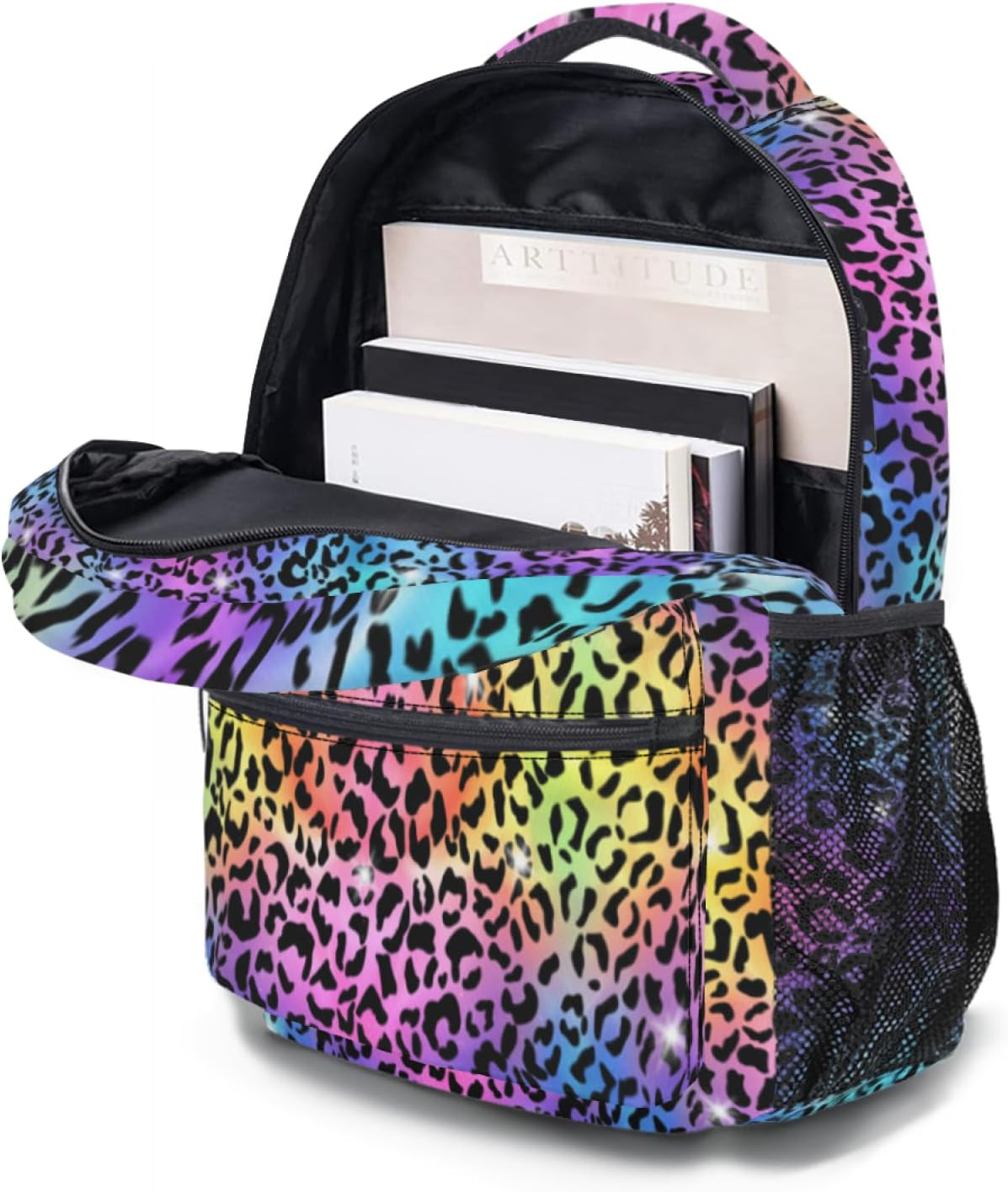 Rainbow Cheetah Backpack Neon Leopard Print Schoolbag Colorful Animal Print Lapt