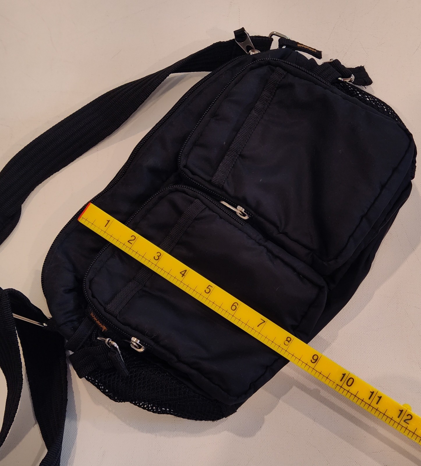 Double Pocket Shoulder Bag Utility Sling Black Padded Strap Crossbody Bag 11x8x4