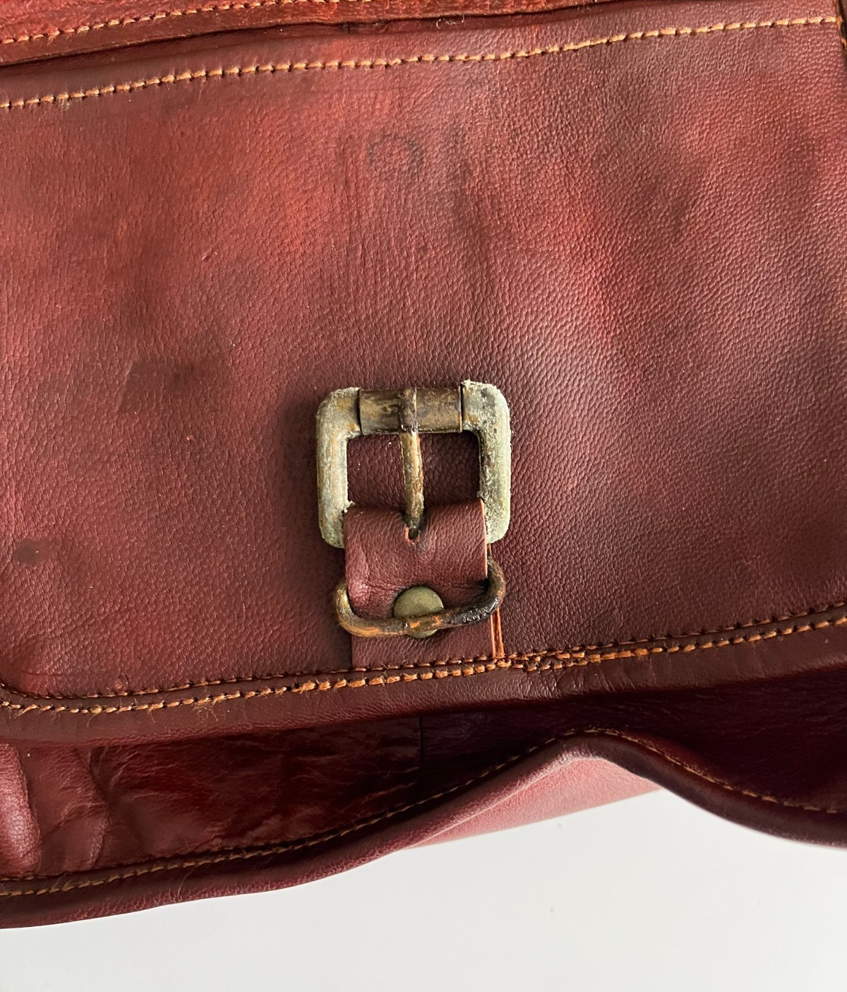 Brown Leather Rucksack Backpack with Drawstring, Flap & Buckle Closure (India)