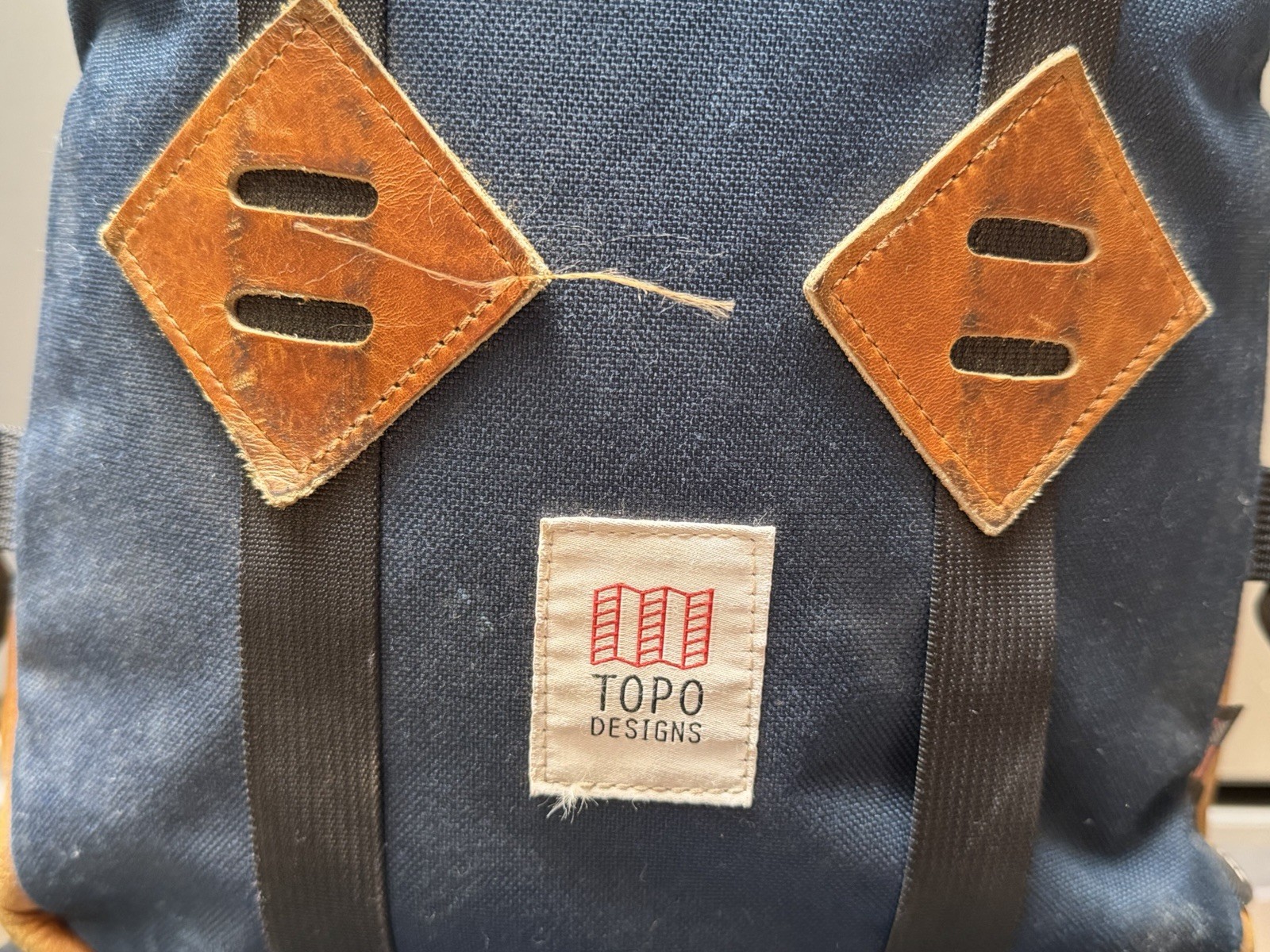 Topo Designs Navy Blue Klettersack Backpack Made in USA Cordura Fabric & Leather