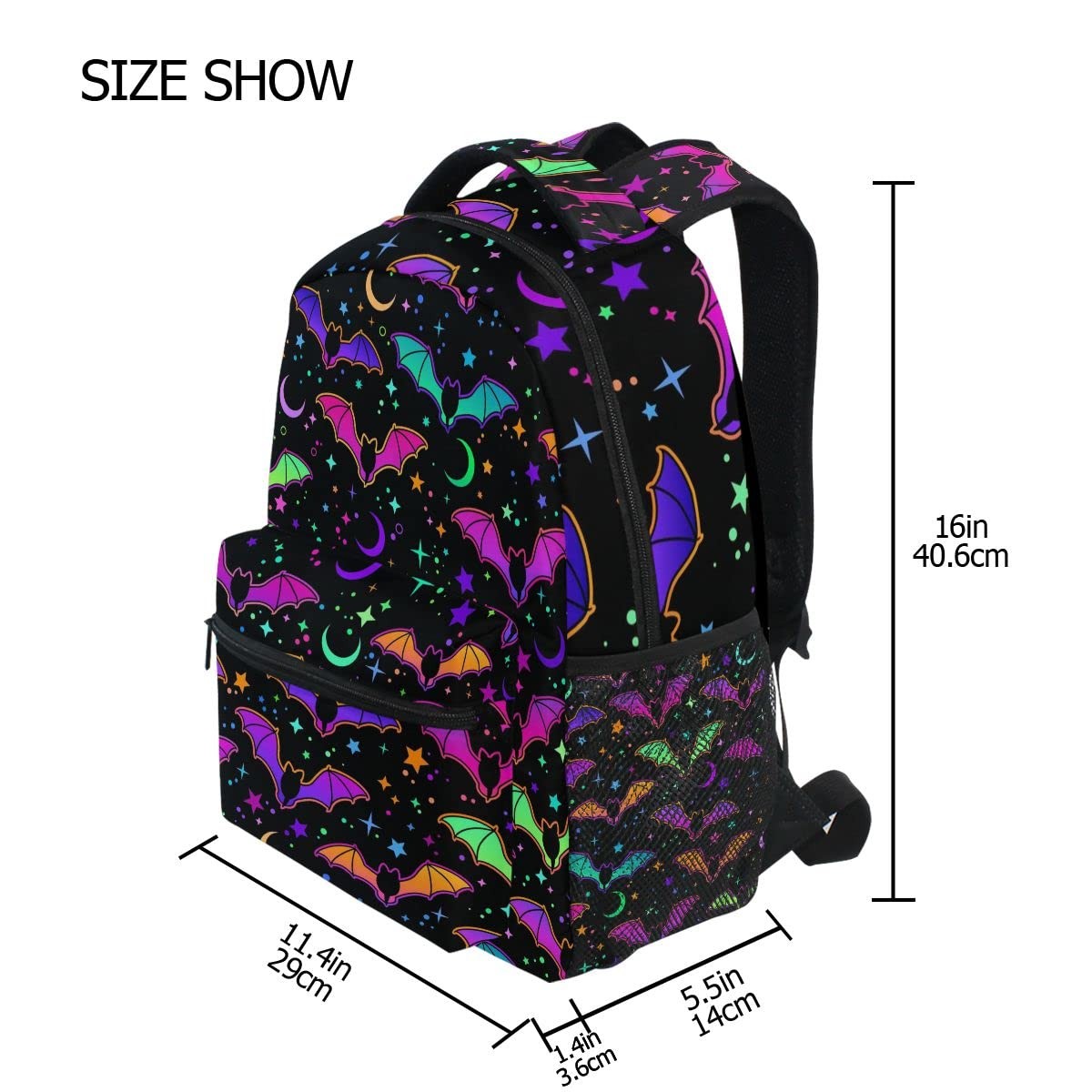 Halloween Rainbow Bats Backpack School Bookbag Lightweight Laptop Backpack fo…