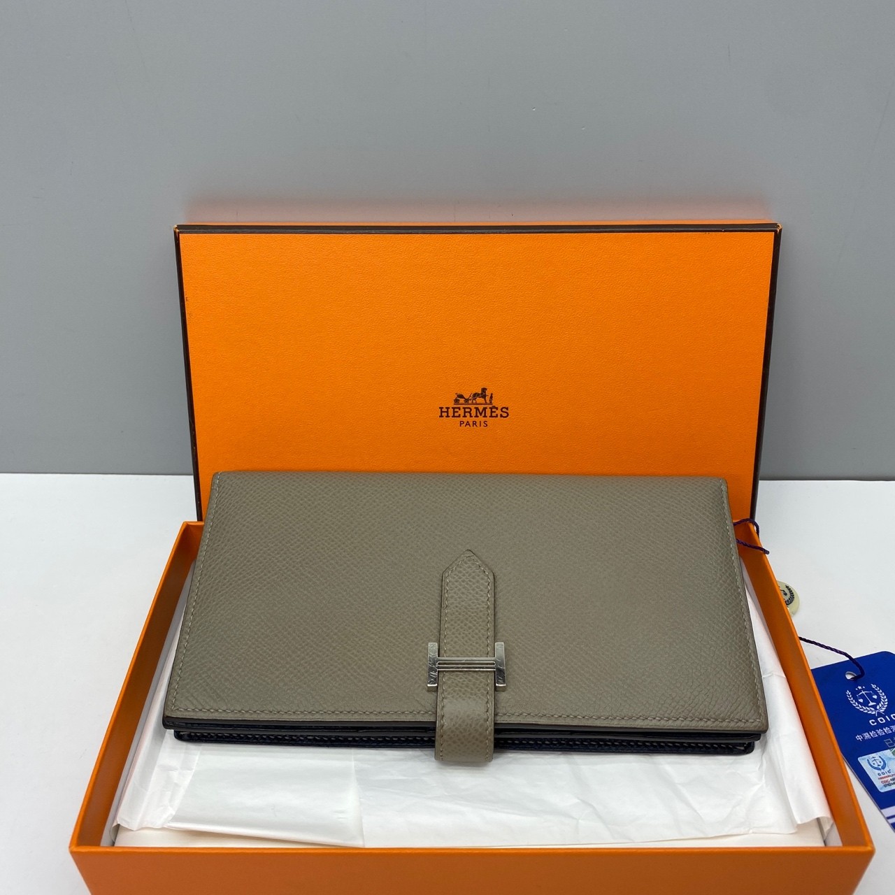 Hermes Pre-Owned Authentic Bearn Wallet Gray 17.5x9x1cm Cowhide