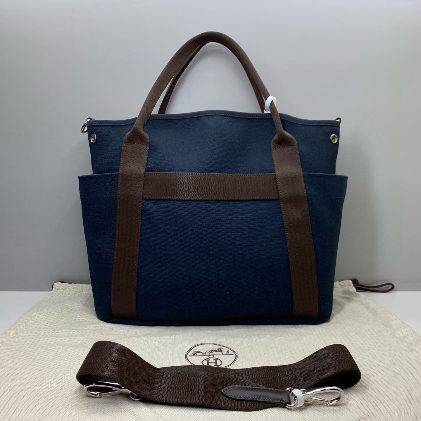 Hermes Pre-Owned Authentic Groom Bag Blue Canvas Crossbody Bag 39x32x16cm
