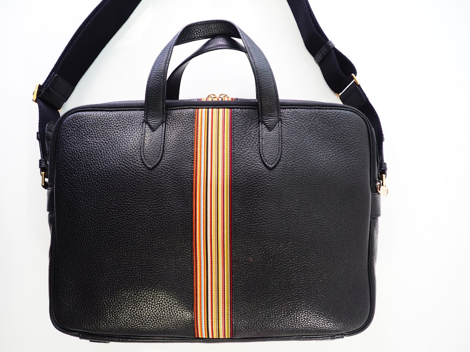 Paul Smith Bag Signature Stripe City Webbing Black Leather Folio Crossbody