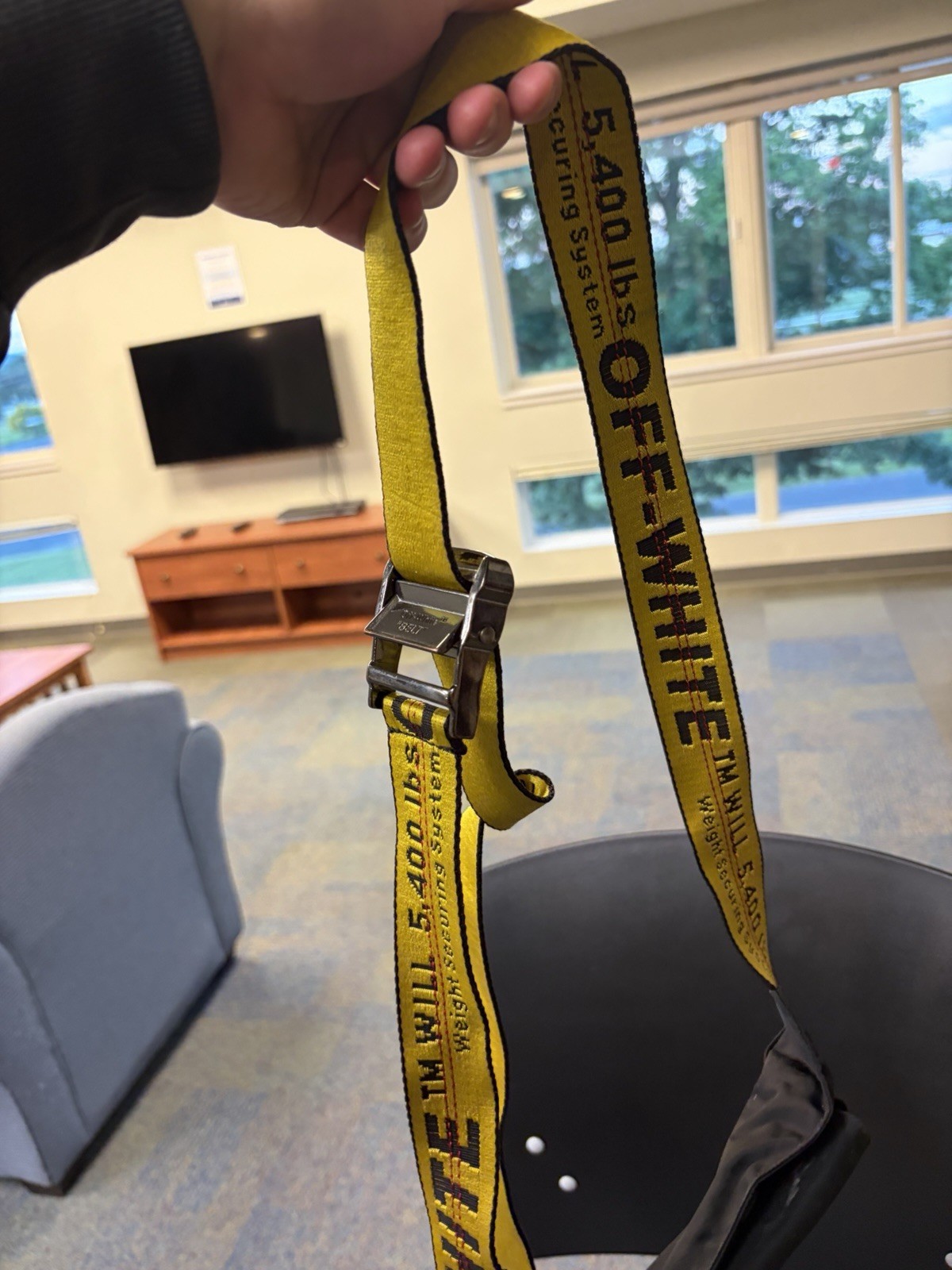 Off-White Black Crossbody Bag Yellow Logo Strap Zip Closure Adjustable Strap