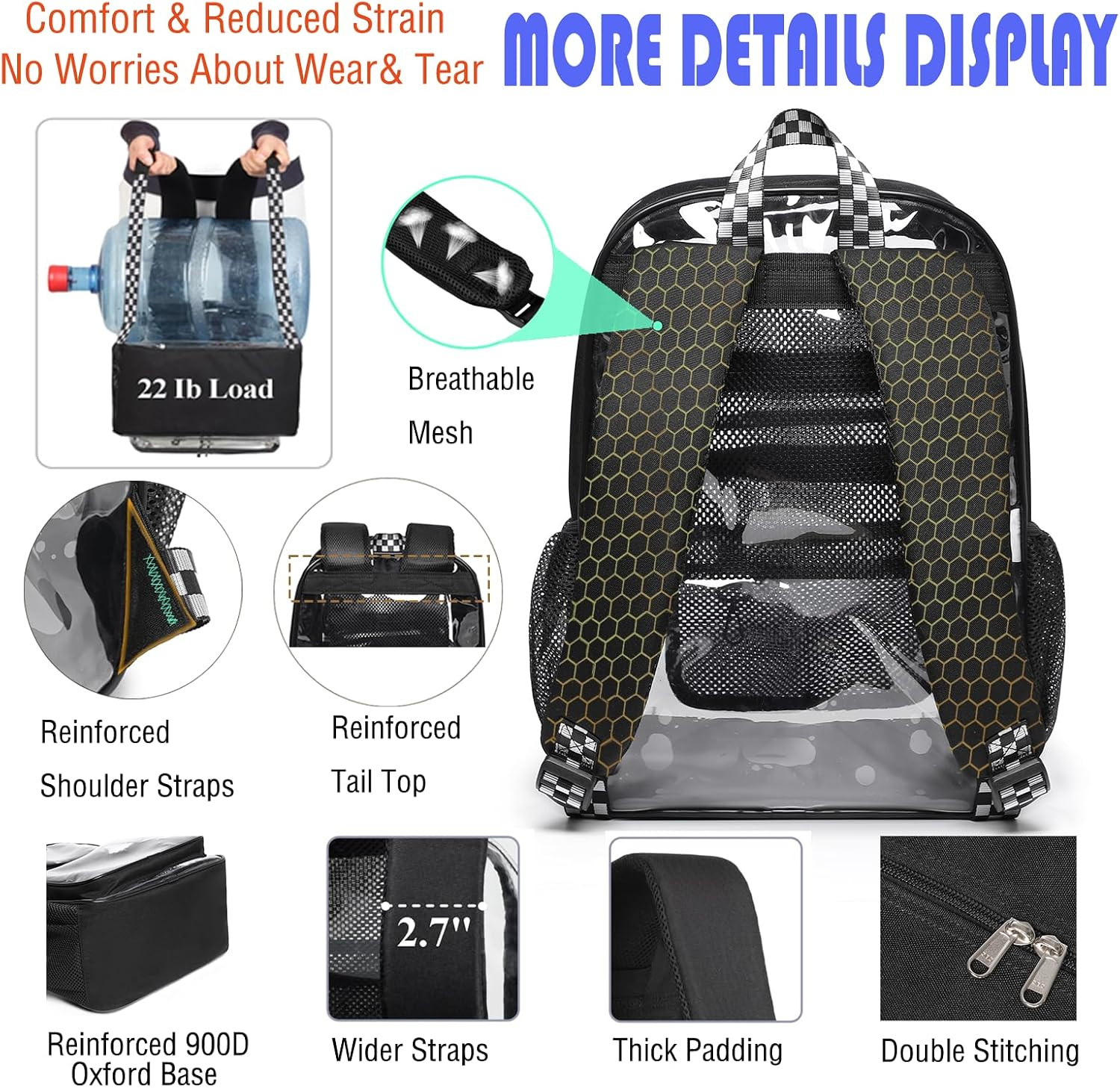 Clear Backpack Heavy Duty -17 Inch Extra Large Bookbag, Reinforced See through S