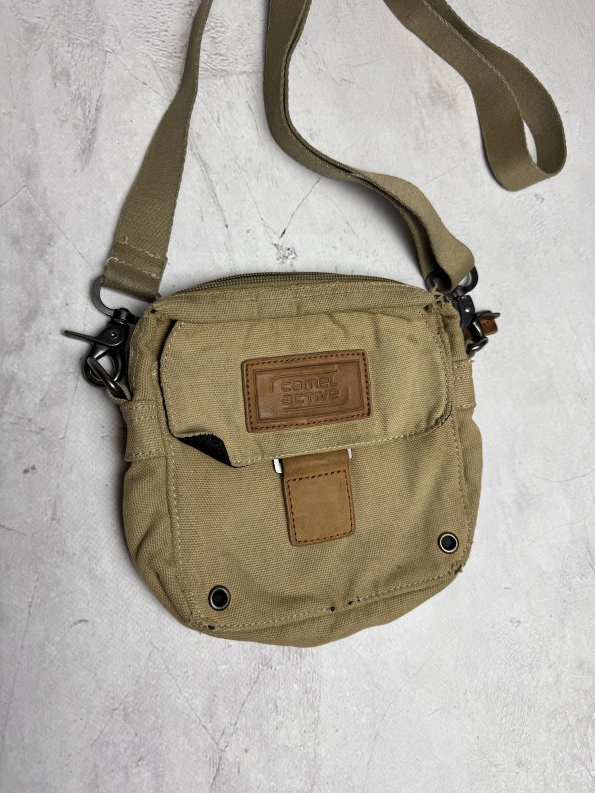 Camel Active Crossbody Bag Khaki Canvas Shoulder Bag Adjustable Strap Large Men