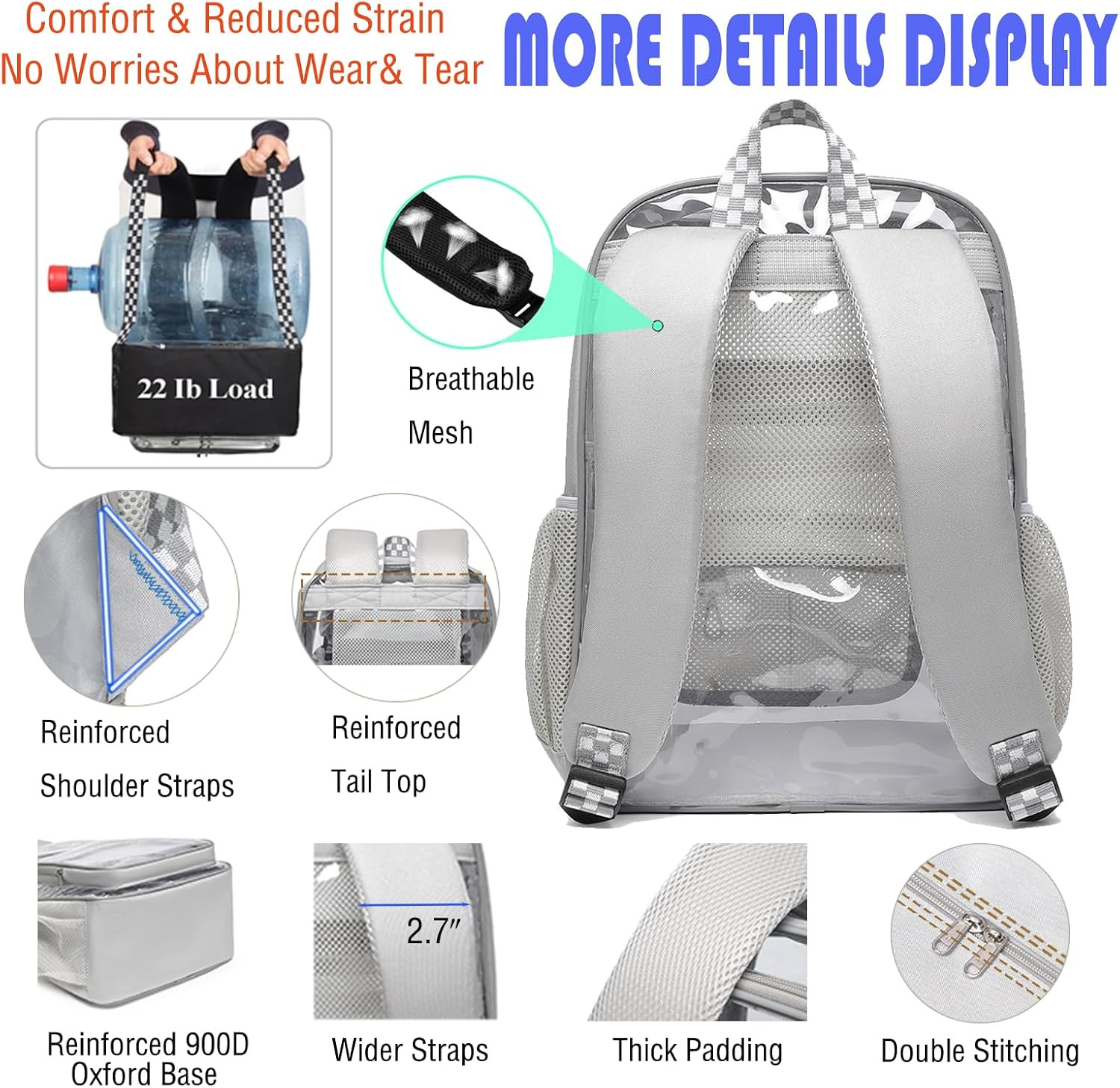 Clear Backpack Heavy Duty -17 Inch Extra Large Bookbag, Reinforced See through S
