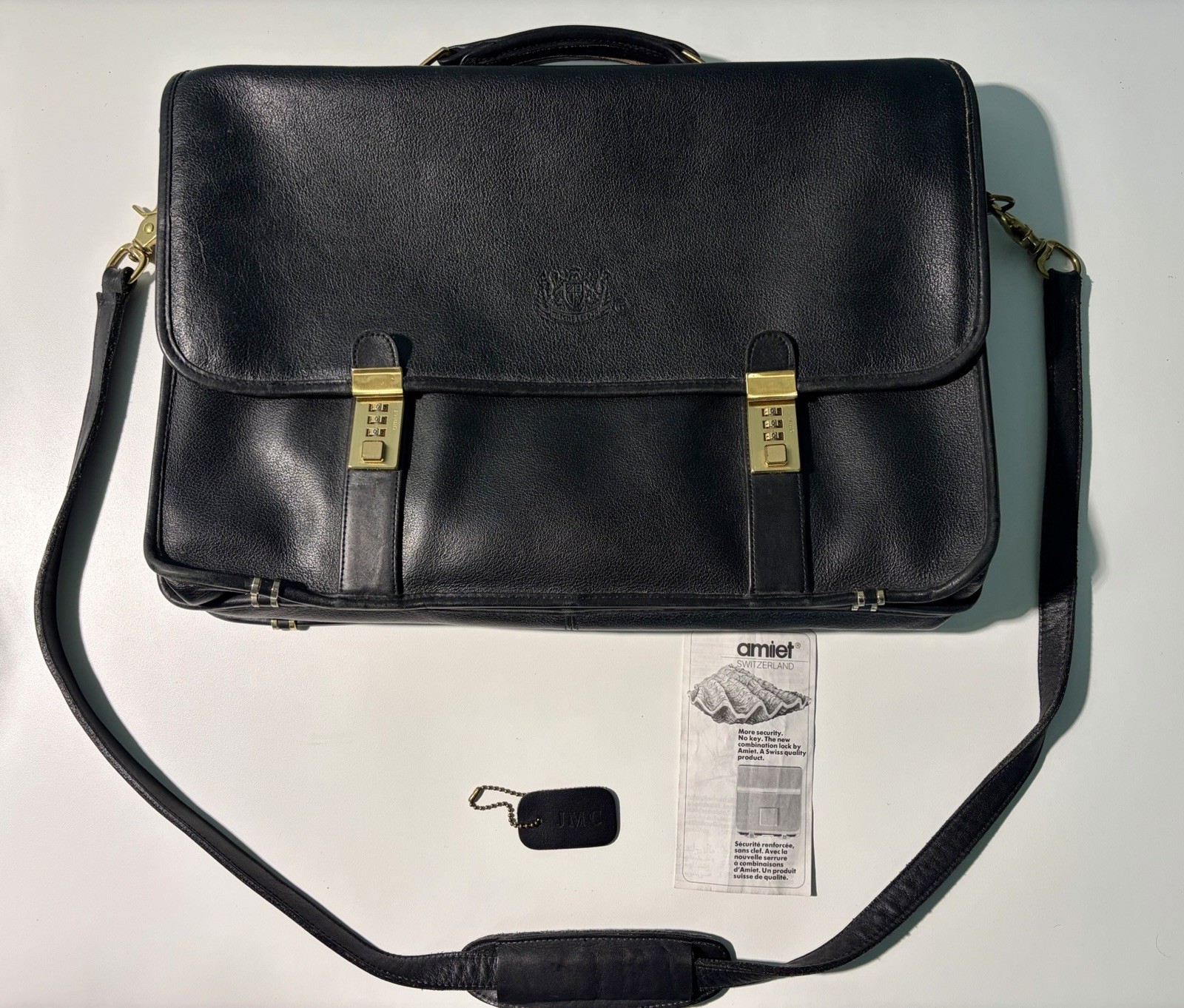 VTG Mitchell USA Full Grain Leather Briefcase Messenger Bag & Shoulder Strap