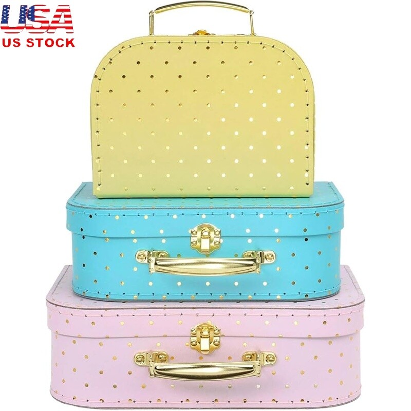 Decorative Storage Boxes Set of 3 Mini Suitcase Cardboard Travel Decor Gift New