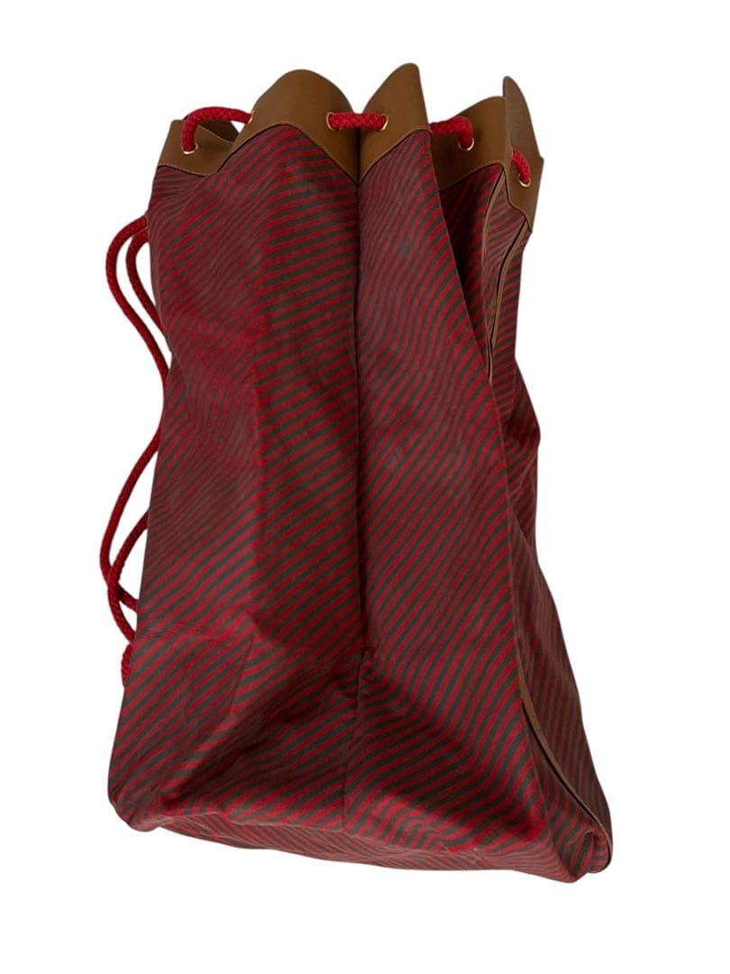 GUCCI Men’s Red Brown Striped Drawstring Shoulder Bag 30x55x24 cm Auth