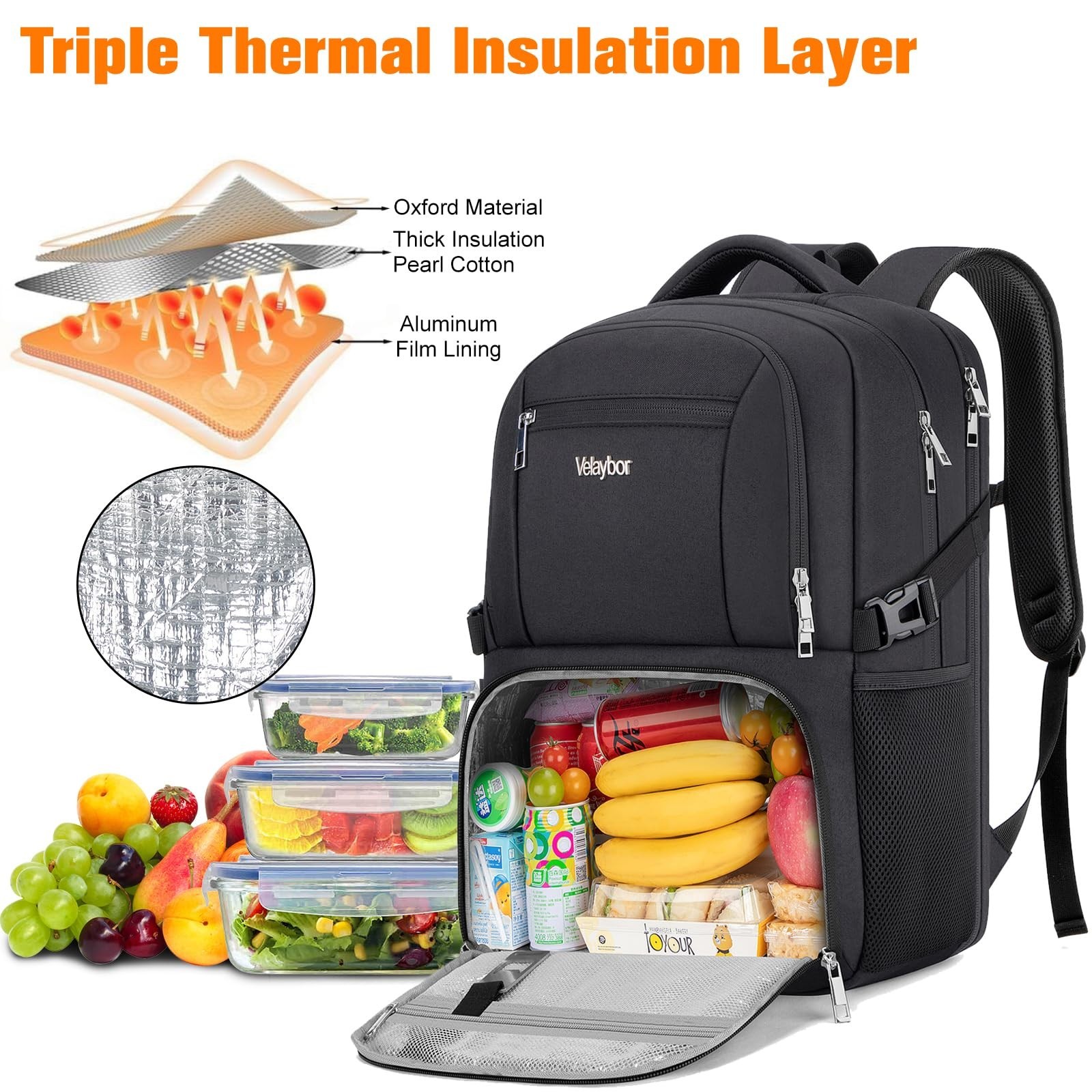 Insulated Lunch Backpack for 17″ Laptop, Water-Resistant Work & Travel Bag