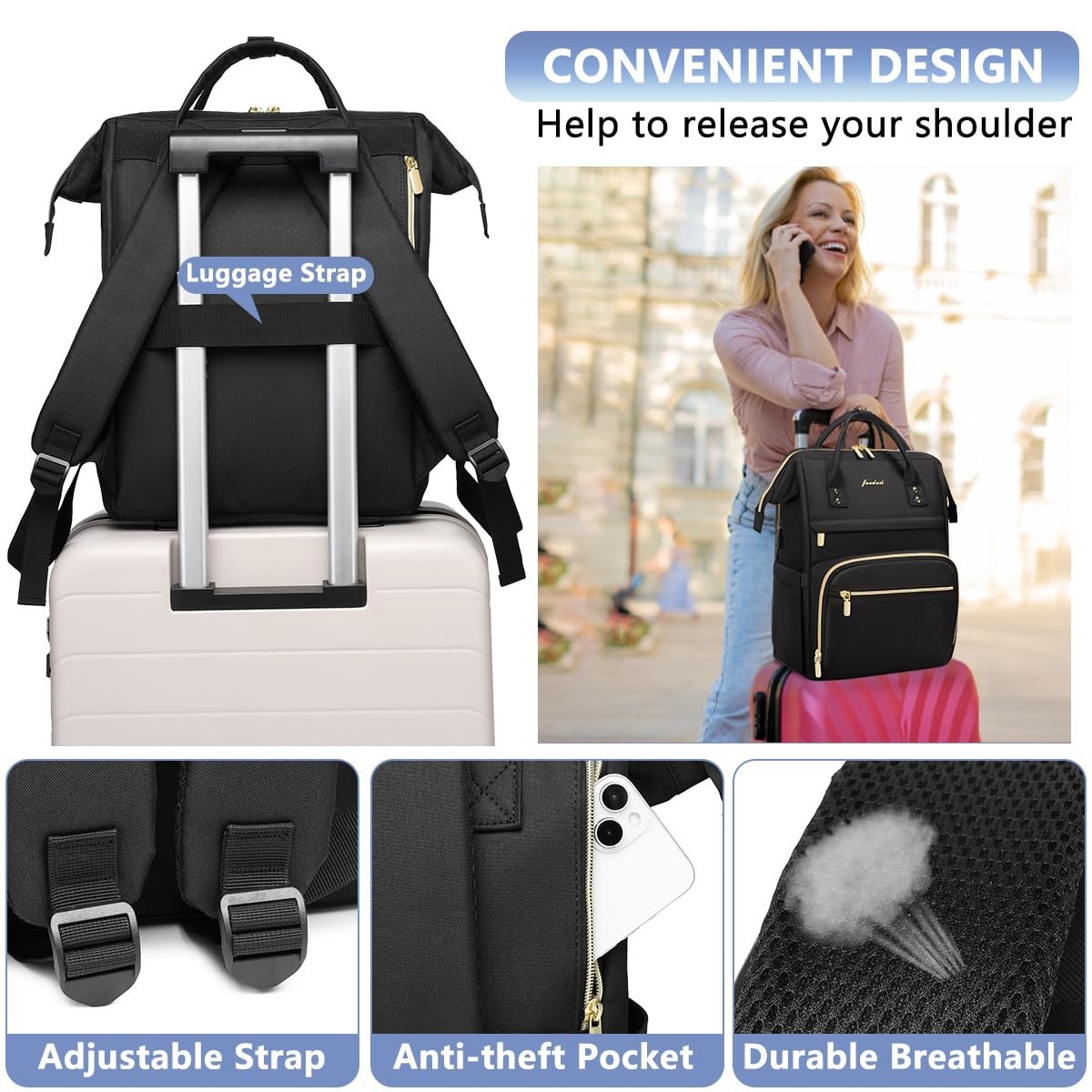 Mochila Laptop De 15.6″ Para Mujer Gran Capacidad Viaje Bolsa Enfermera 2025