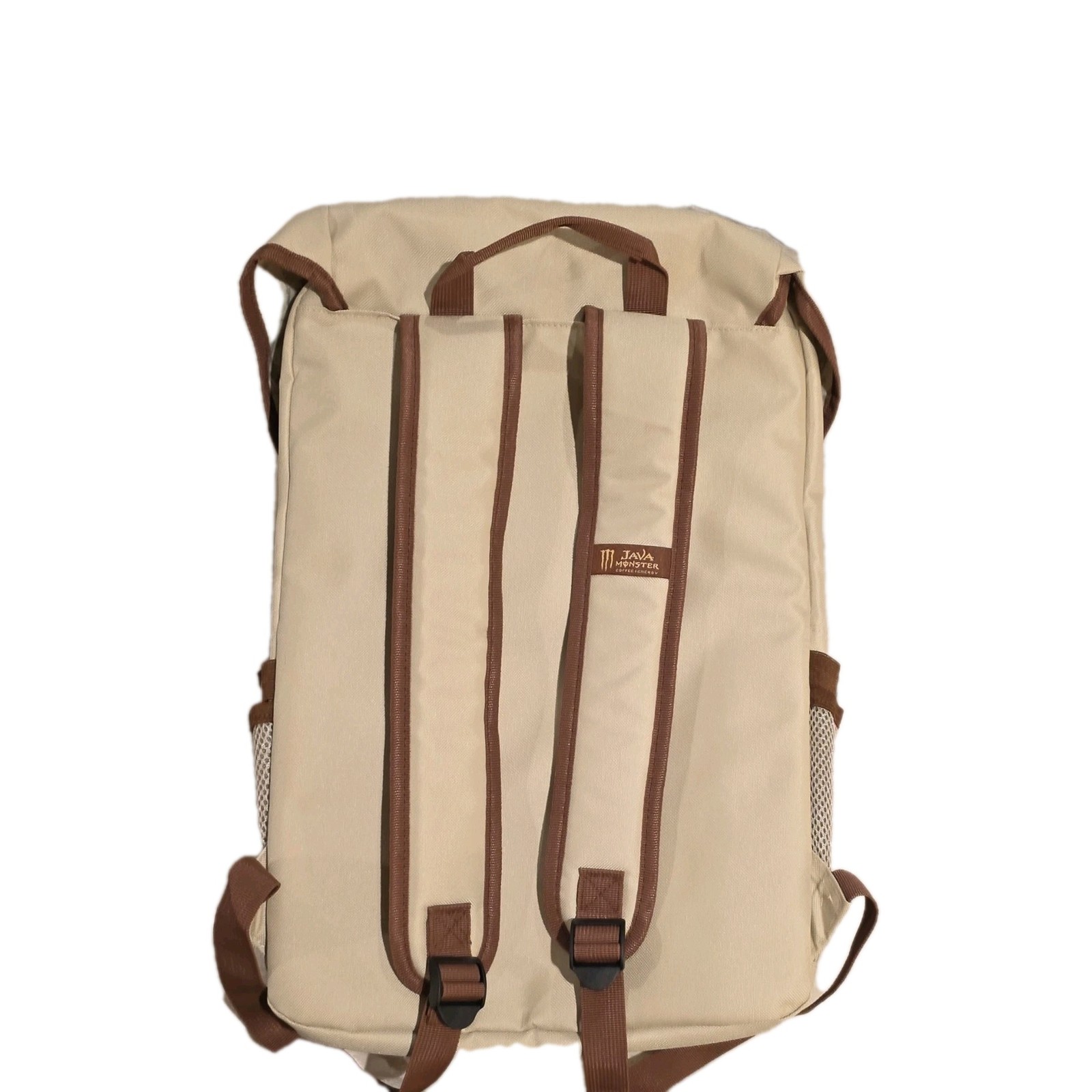 Monster Java Coffee Energy Backpack Beige Brown Adjustable Strap Pockets