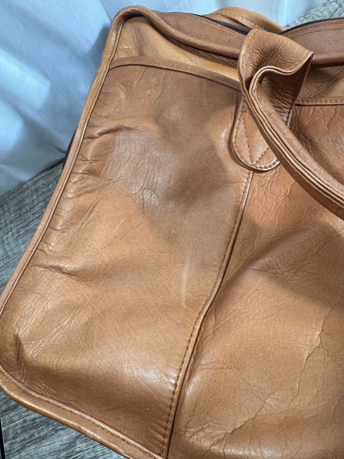 Vintage Cognac Leather Briefcase Messenger Bag Made in Colombia Multi Pocket Lap