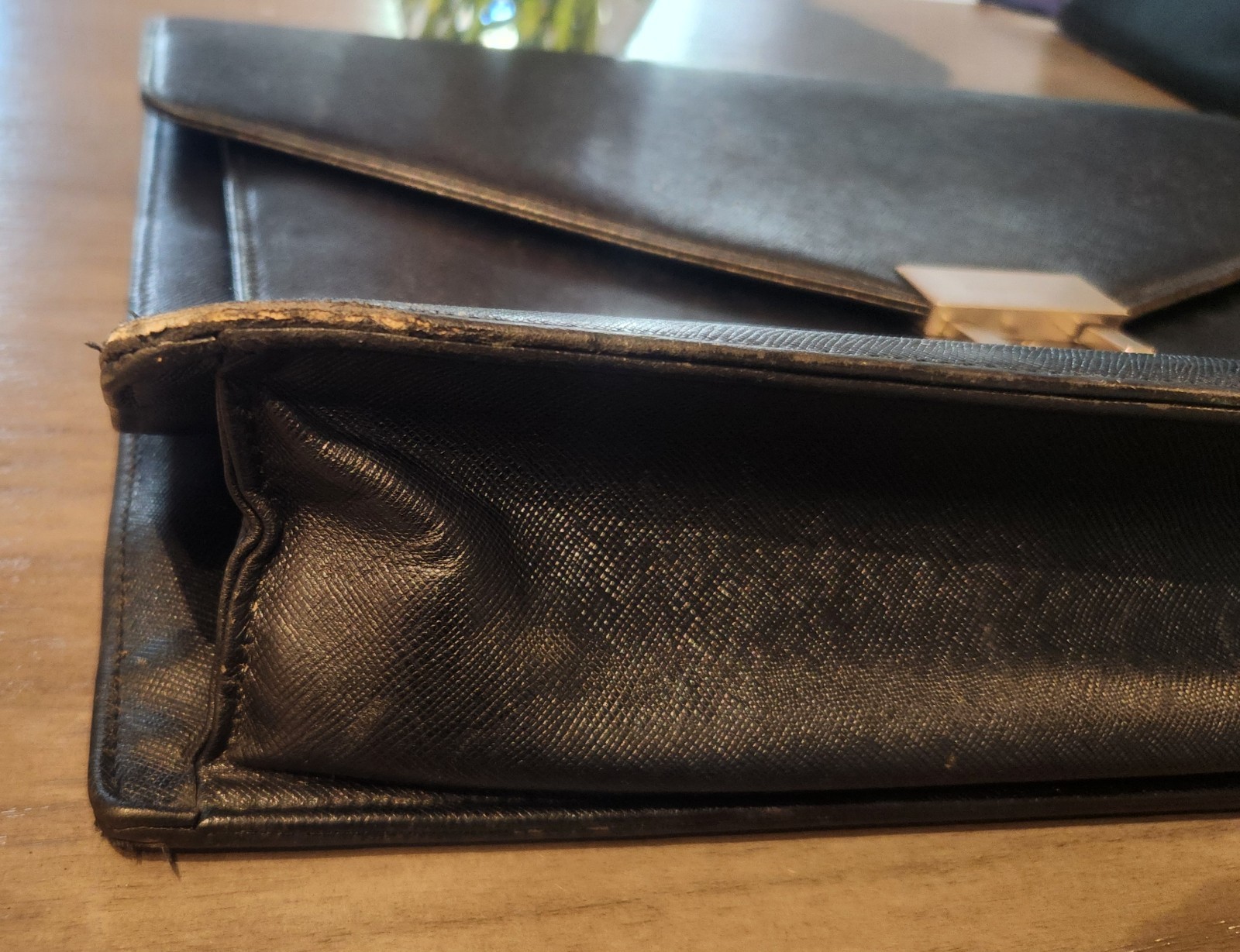 Burberry Black Solid Briefcase/Document Case Top Handle Push Lock Flap