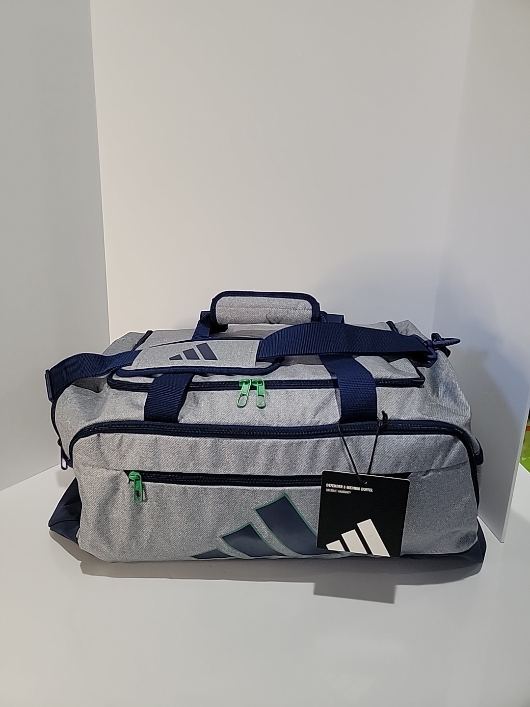 adidas Defender 5 Medium Duffel Bag, 5159471 JJ7730 Twill S10-Ash/Dark Blue/Gree