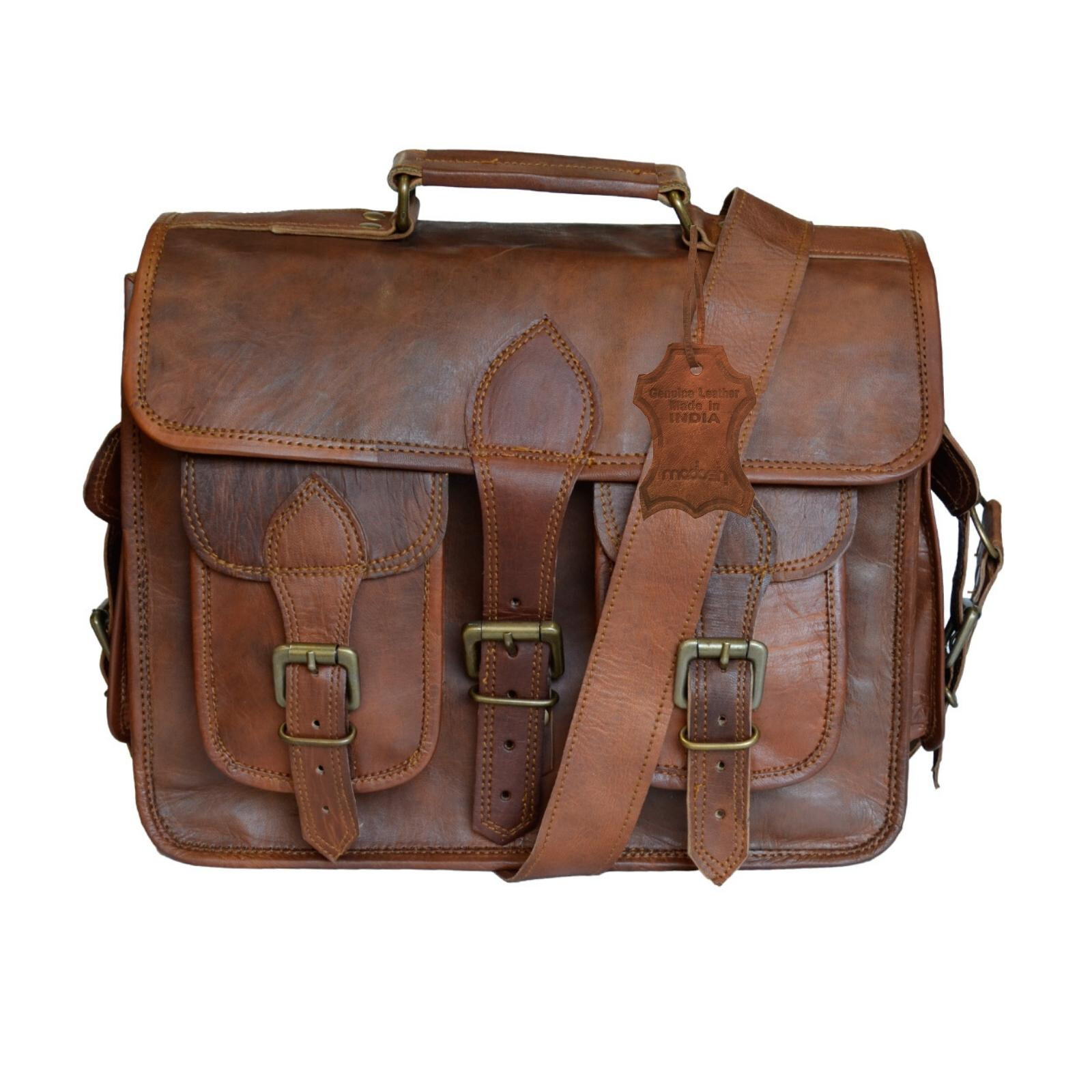 Genuine Leather Men’s Camera Lens Crossbody Shoulder Case Travel DSLR Briefcase