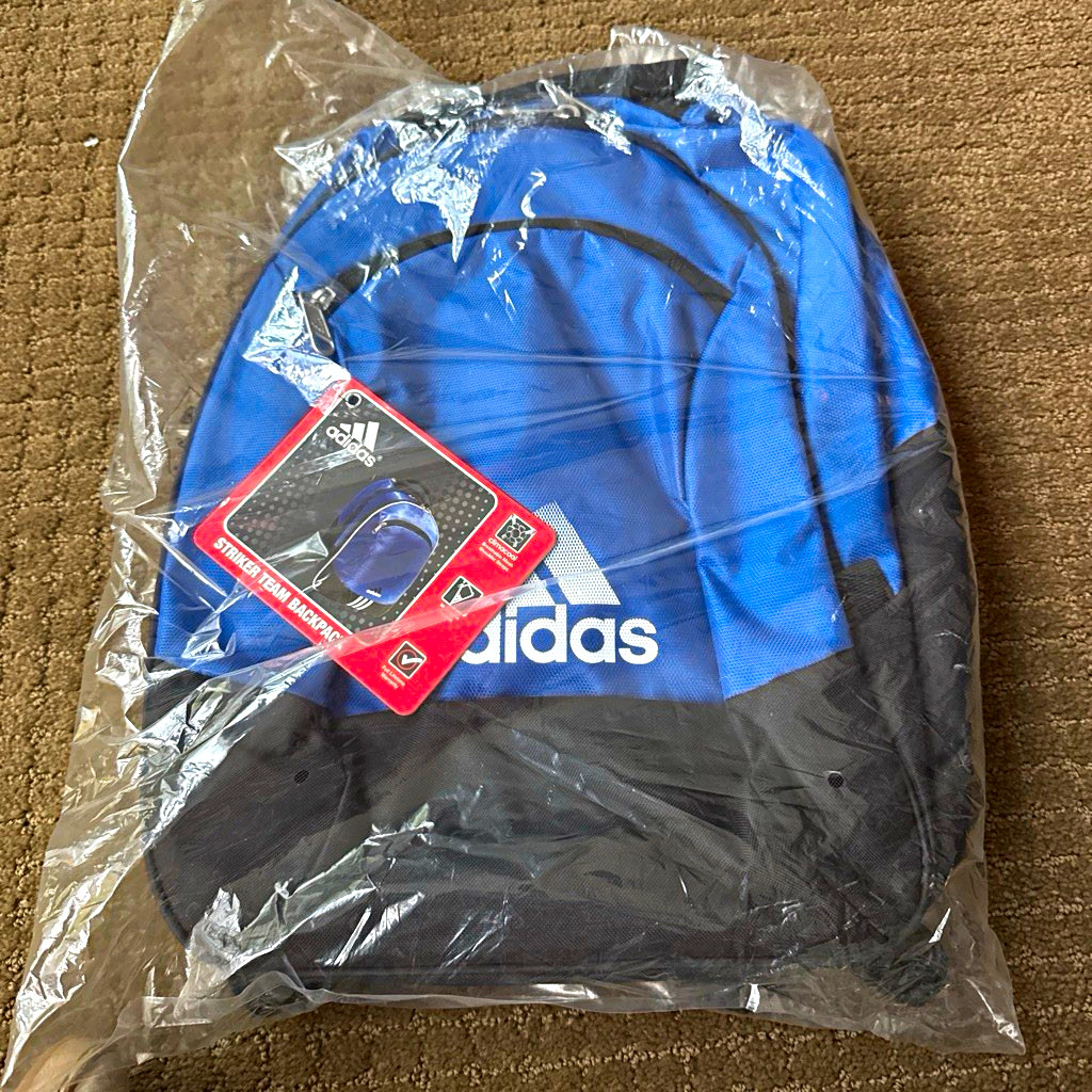 adidas Striker Backpack Blue/Black Zip Medium Adjustable Strap Casual Travel