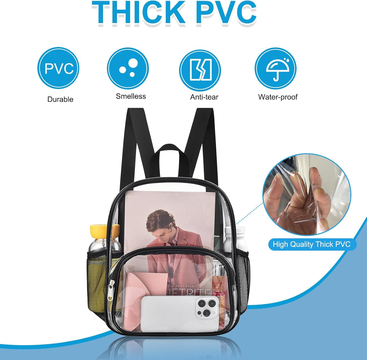 Clear Backpack for Stadium Events Clear Backpack 12x12x6 with Front Pocket for C