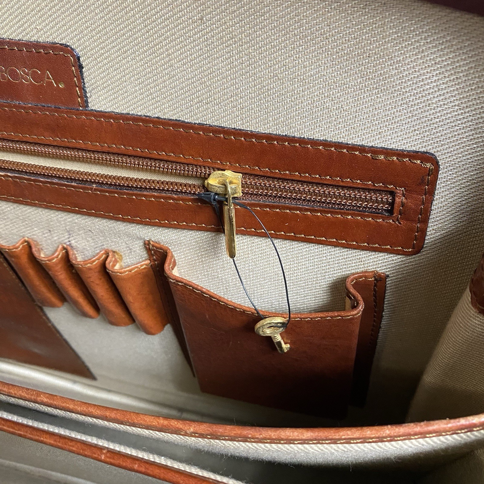 VTG Bosca Old Leather Partners Large Brief Case Bag Lock/Key Cognac Nice Patina