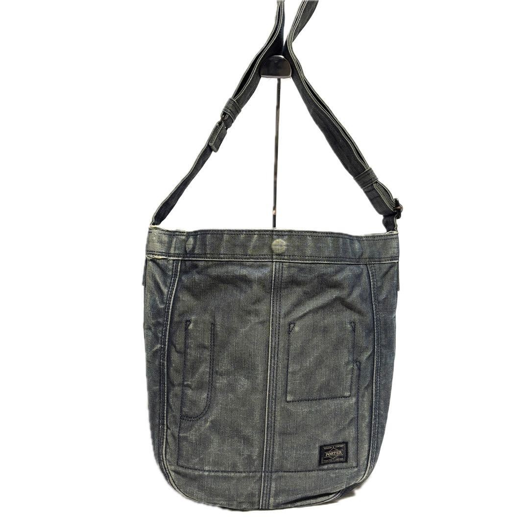 Authentic PORTER DEEPER Denim A4 Shoulder Bag Blue 16cm Depth, Slight Wear