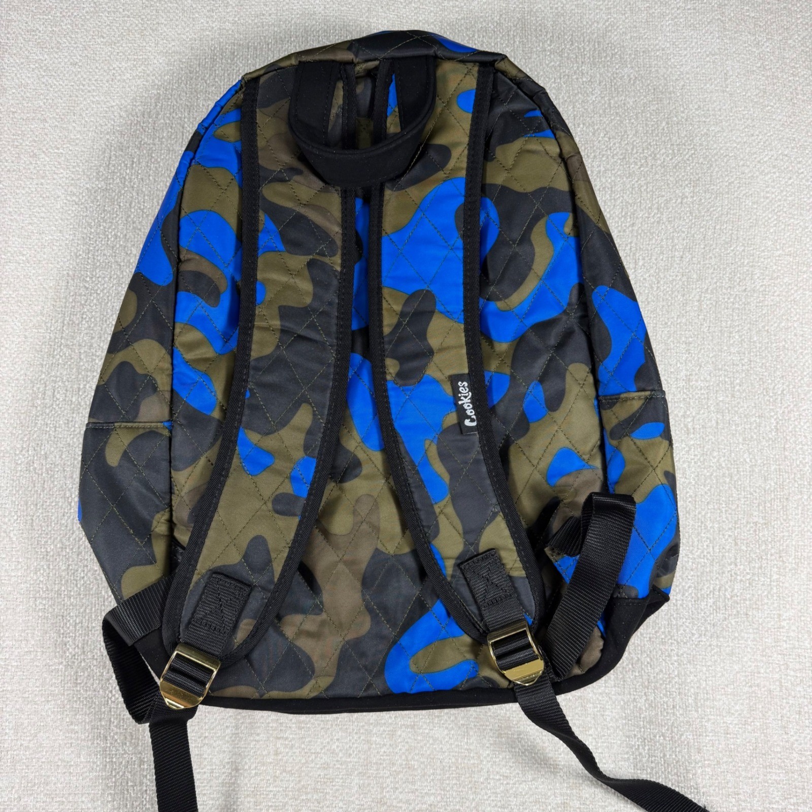 Cookies SF Smell Proof Quilted Camo Backpack Blue Olive Green Gold Hardware Bag
