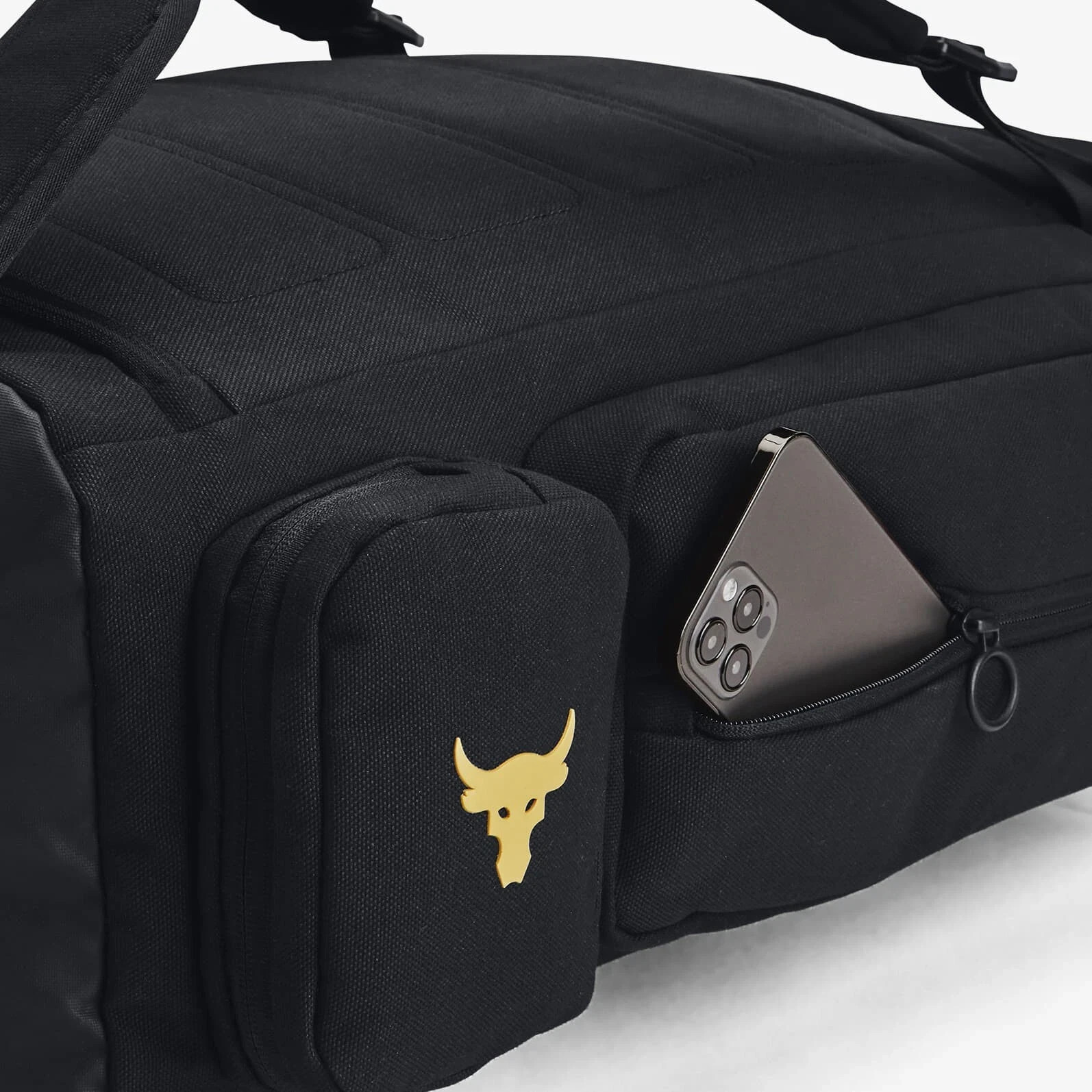 Under Armour UA Project Rock Duffle Backpack Bag Black & Gold Large