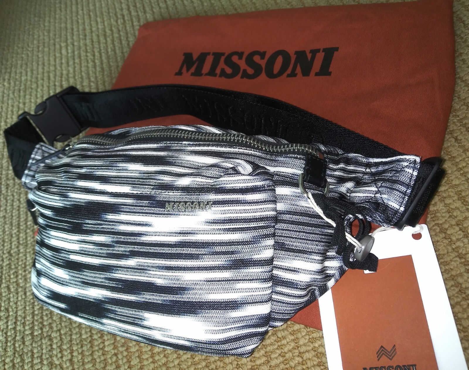 MISSONI ‘Space-Dyed Crochet-Knit Belt Bag’ Men’s Waist Bum Cross Pack b/w *NWT*