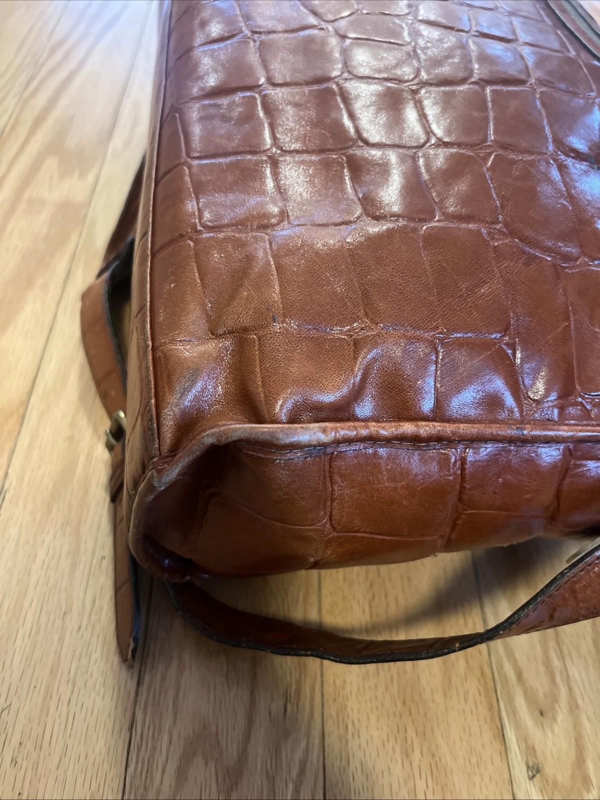 Mulberry Brown Leather Briefcase Messenger Bag Croc Embossed