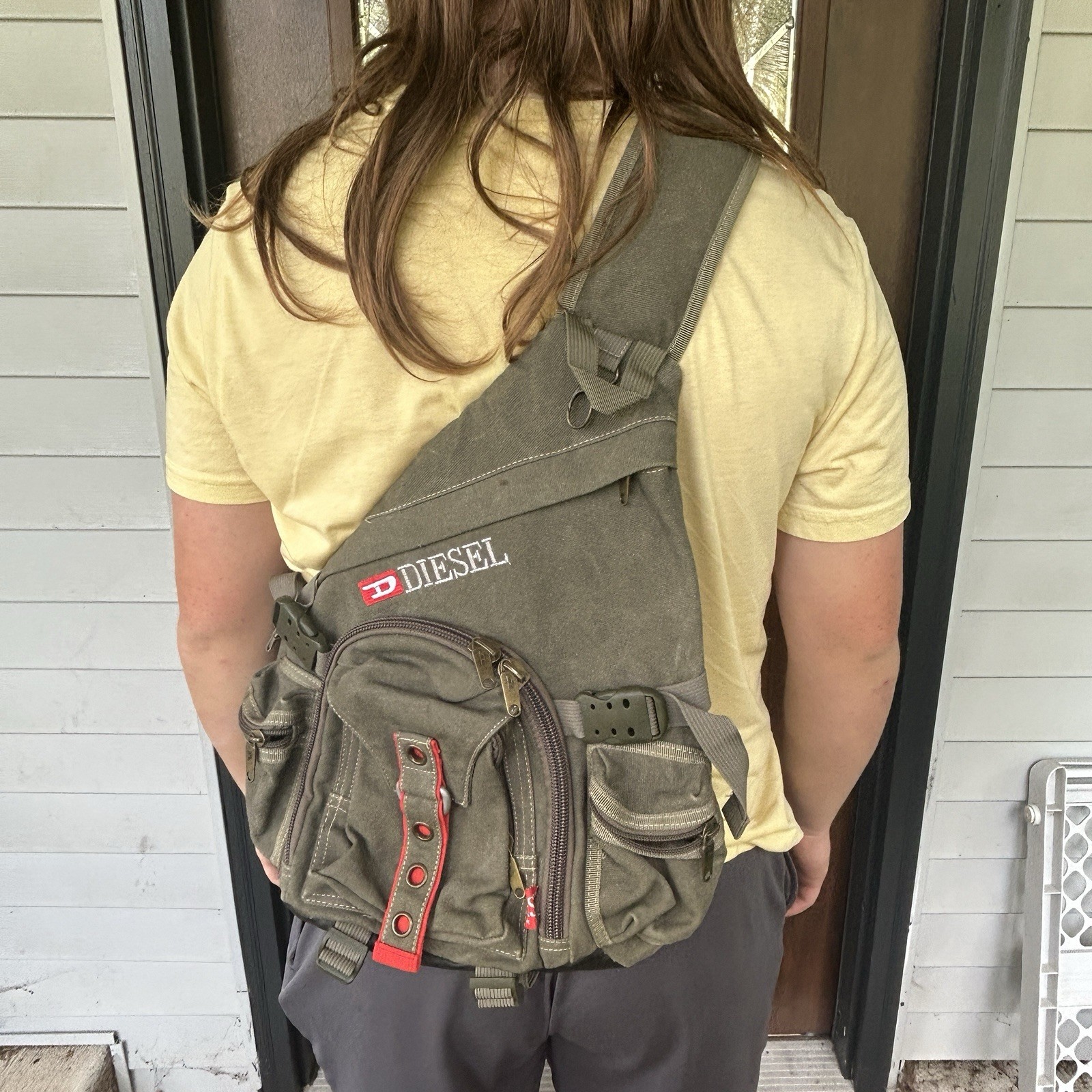 Diesel Spare Parts Sling Bag Olive Green Military Tactical Y2K Archive Crossbody