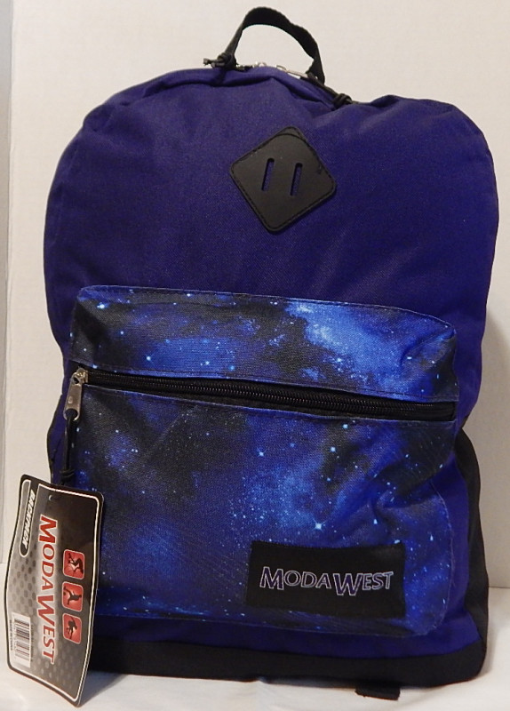 Backpack Basic Style Galaxy Design Blue Black Trim 17 x 5 x 12