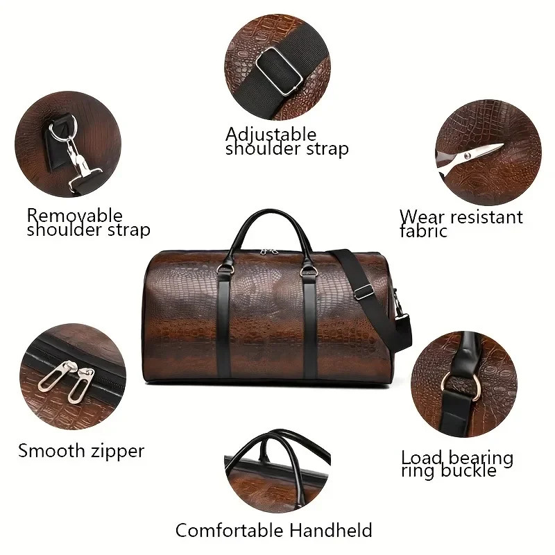 Large Capacity Retro Crocodile-Textured Travel Duffel Bag – Durable Unisex Vacat