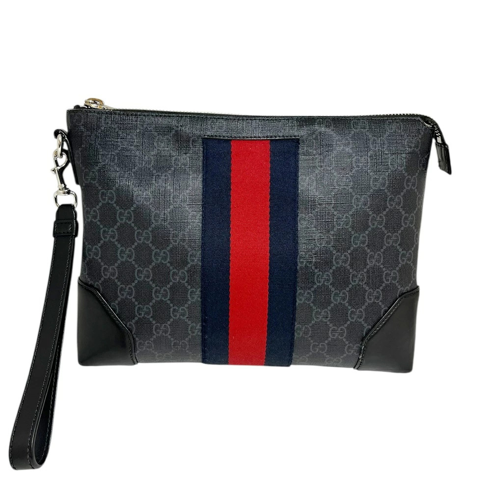 Gucci 523603 Clutch Bag GG Supreme Canvas Black