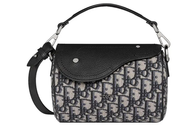 DIOR Roller Oblique Leather Saddle Bag Mini Men’s Beige/Black 6.7×4.5×4.5 in