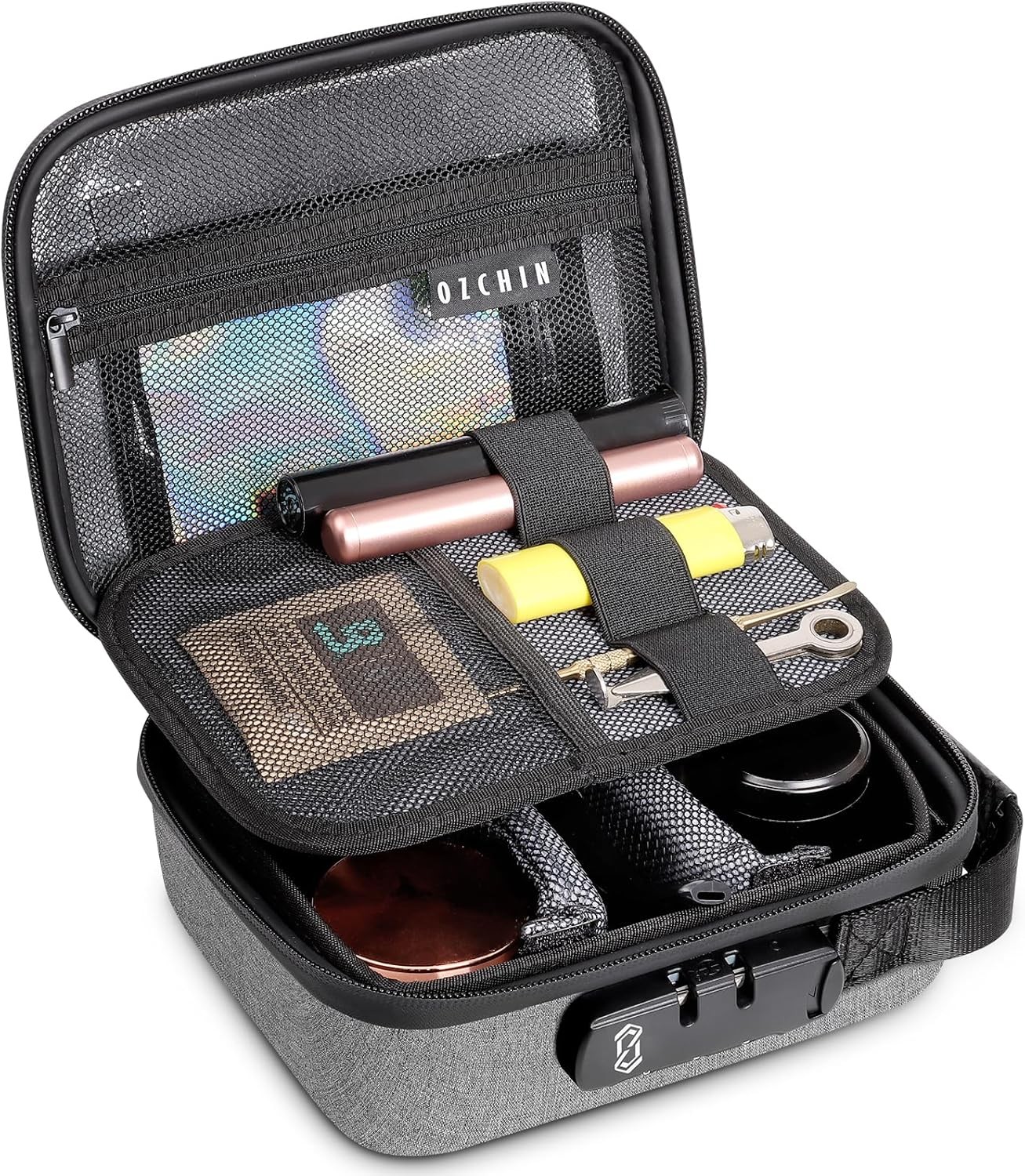 Smell Proof Bag with Combination Lock Odorless Carbon Lined Hard PU Stash Box Od