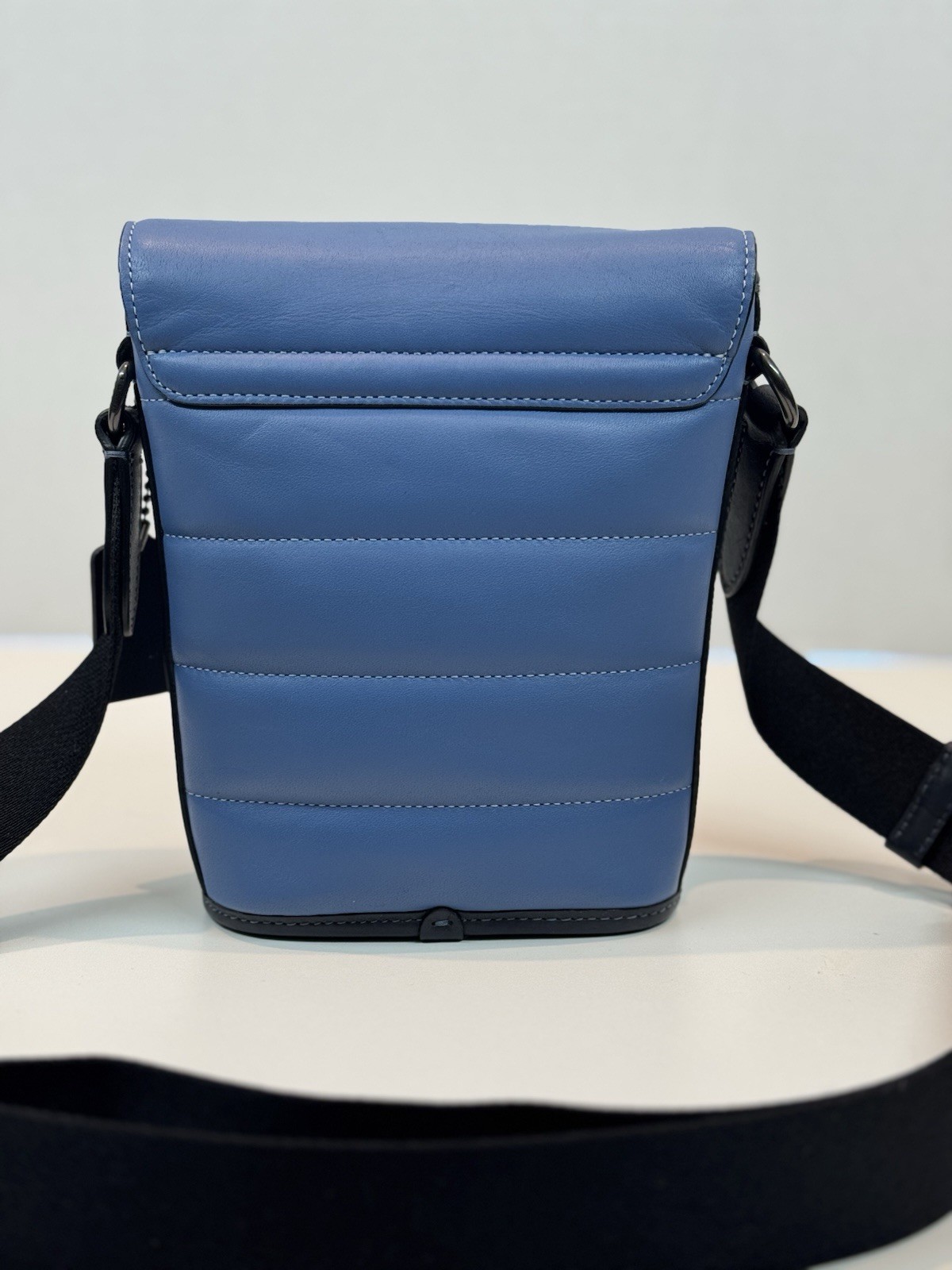 Coach Men Track SkyBlue Leather Crossbody Small Flap Quilting Shoulder Bag
