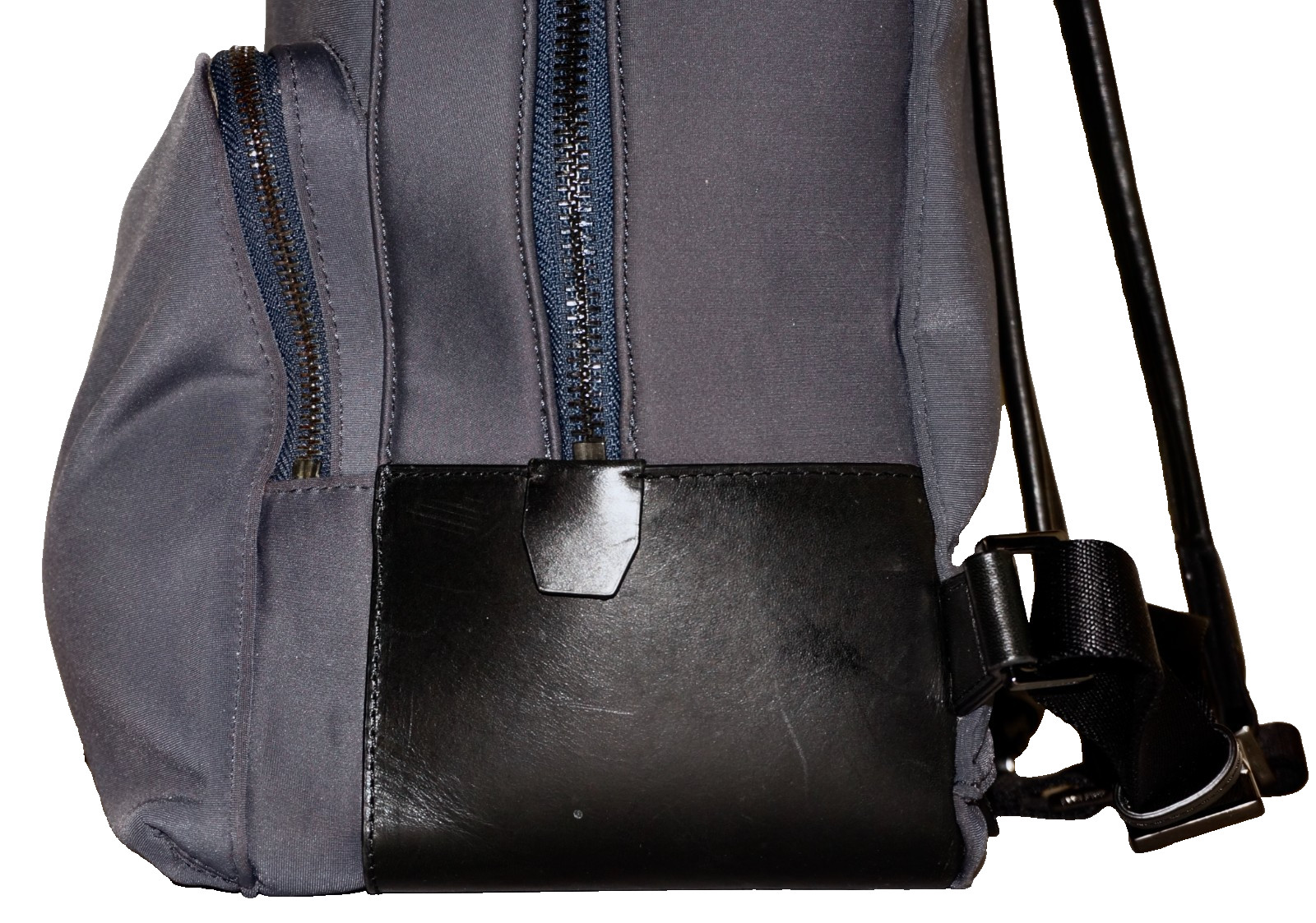 COLE HAAN Slate Blue-Gray Nylon & Black Leather GRAND SERIES Backpack 16×10