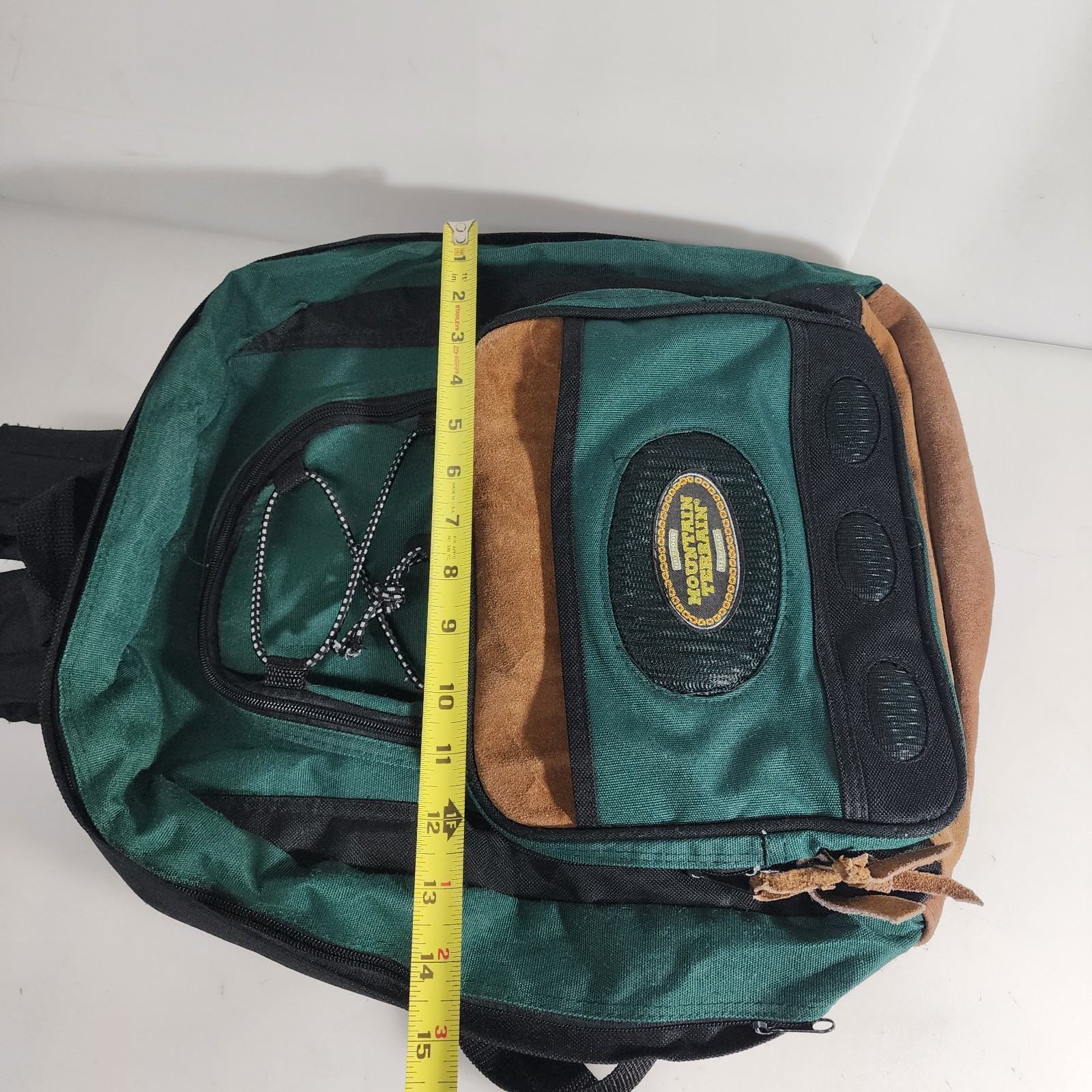 Mountain Terrain Backpack Brown Suede Bottom Green Nylon 90s Y2K Vintage