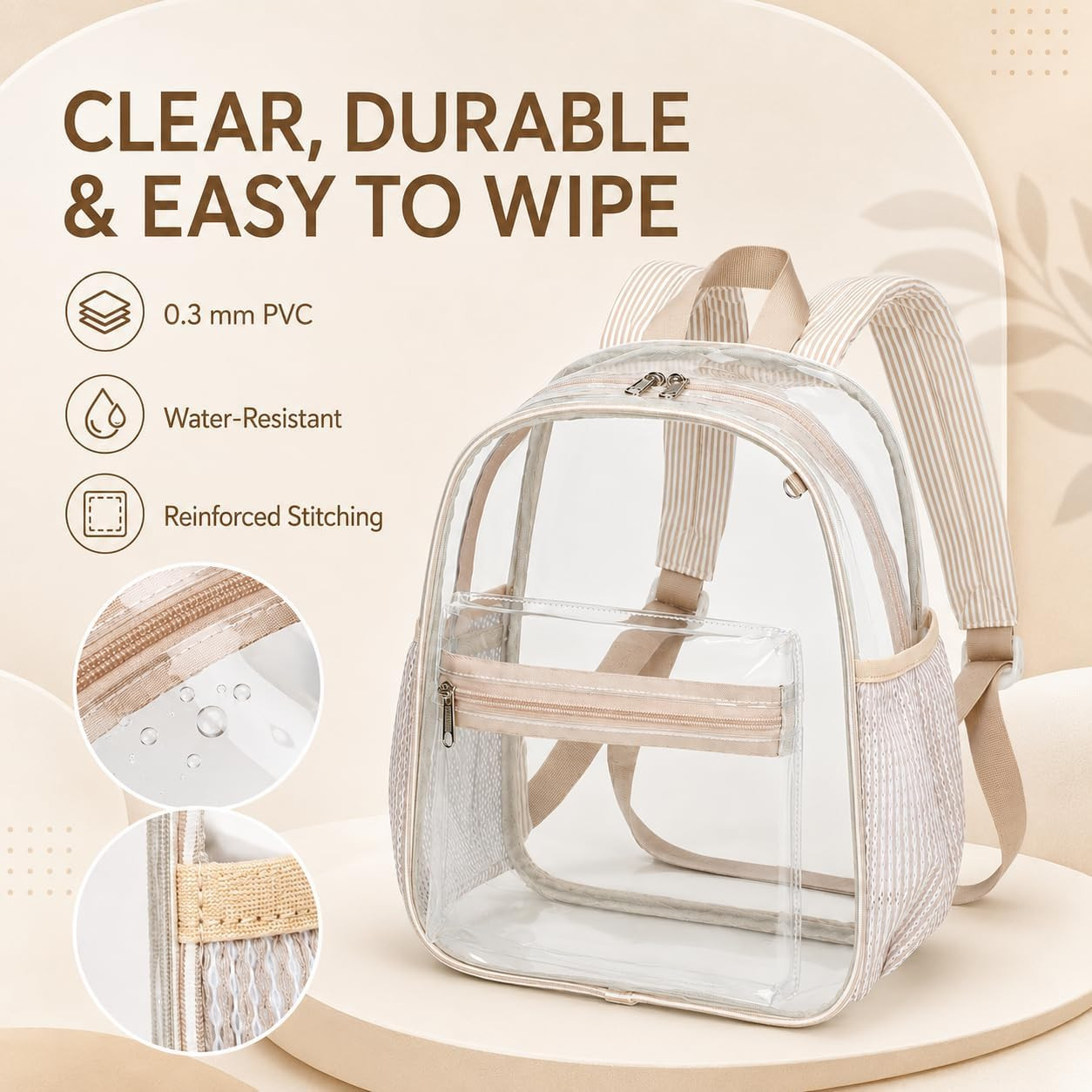Mini Clear Backpack for Stadium Events, 12 X 9 X 5 Inch Transparent PVC Bookbag,