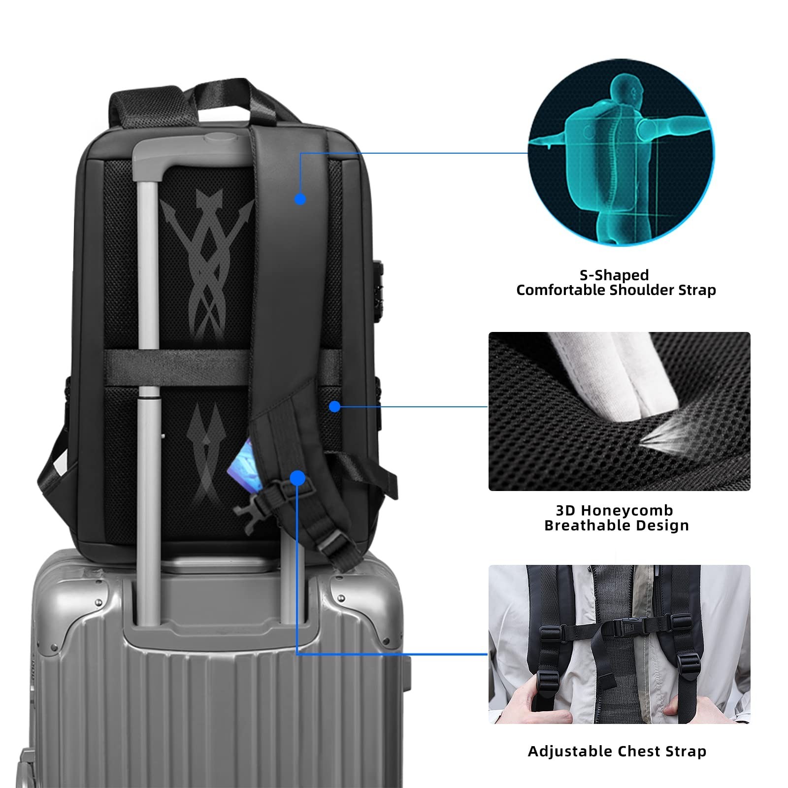 Anti-Theft Laptop Backpack, Expandable Water-Resistant Hardshell, USB Port, 15.6