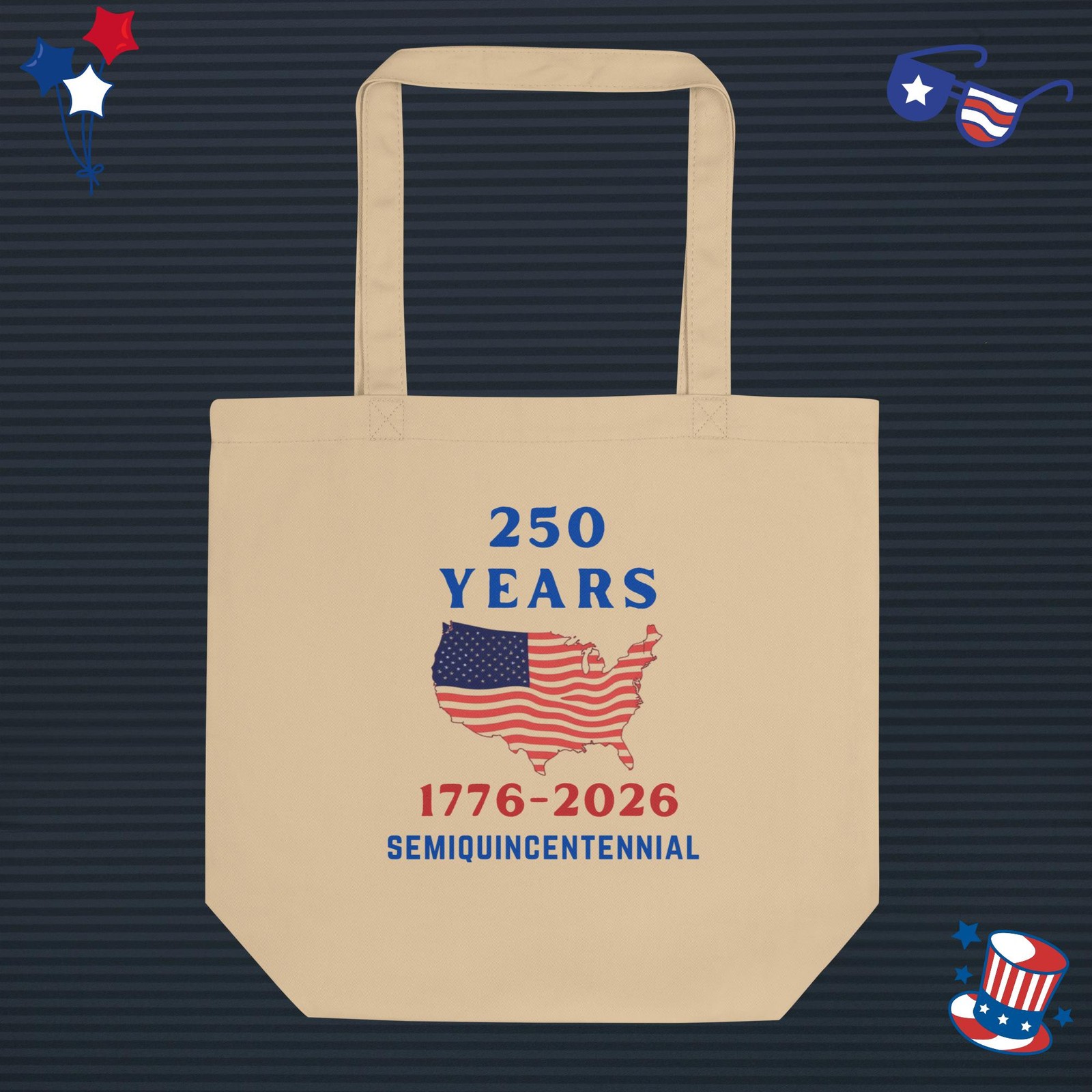 America USA 4th of July 1776-2026 Anniversary Eco Tote Bag Map