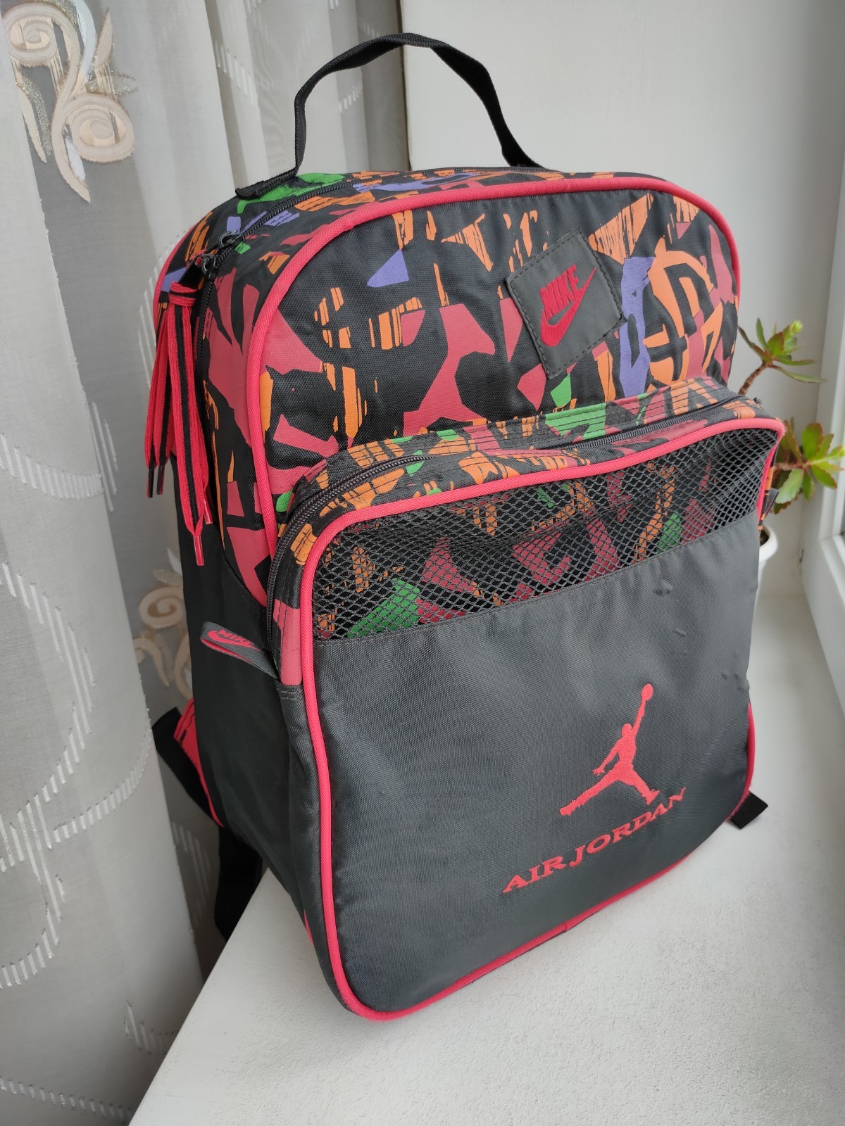 Vintage Nike Air Jordan Backpack Rucksack Bag 90s Abstract Graffiti Print Taiwan