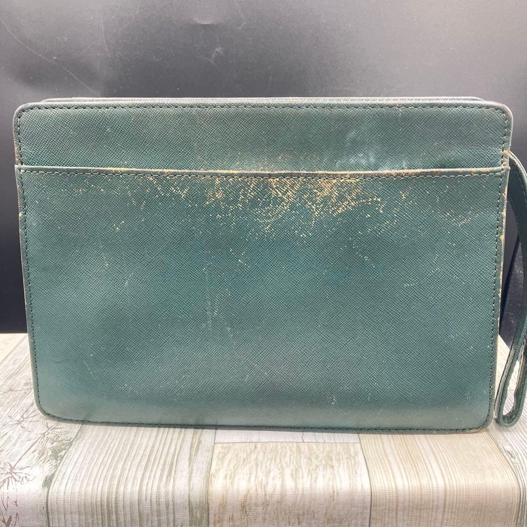 Authentic Burberry Leather Clutch Bag Green 25.7cm x 18cm x 6.5cm Damaged